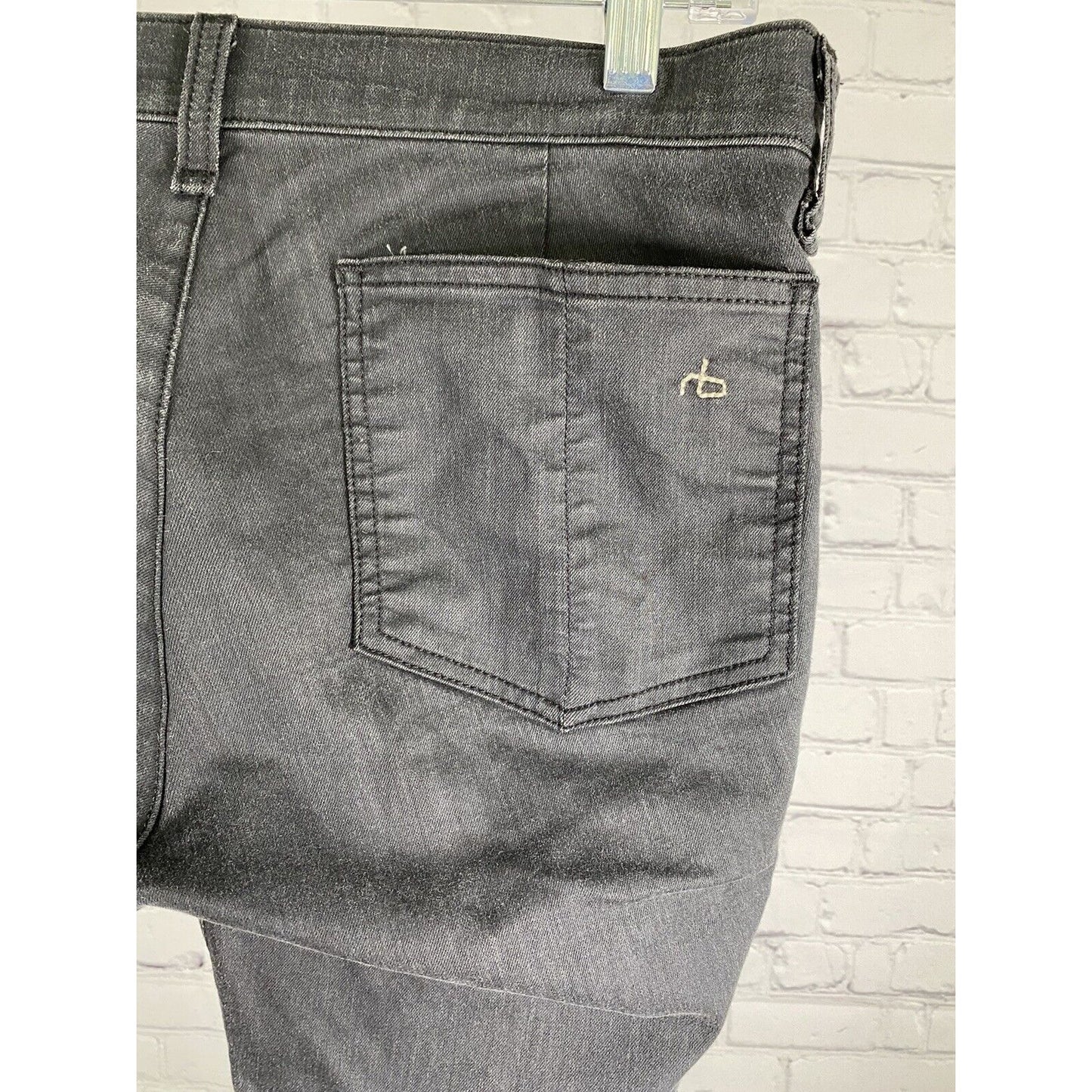 Rag & Bone Jeans Dark Gray Leather Accent Mid Rise Skinny Ankle Jeans (30 x 29)