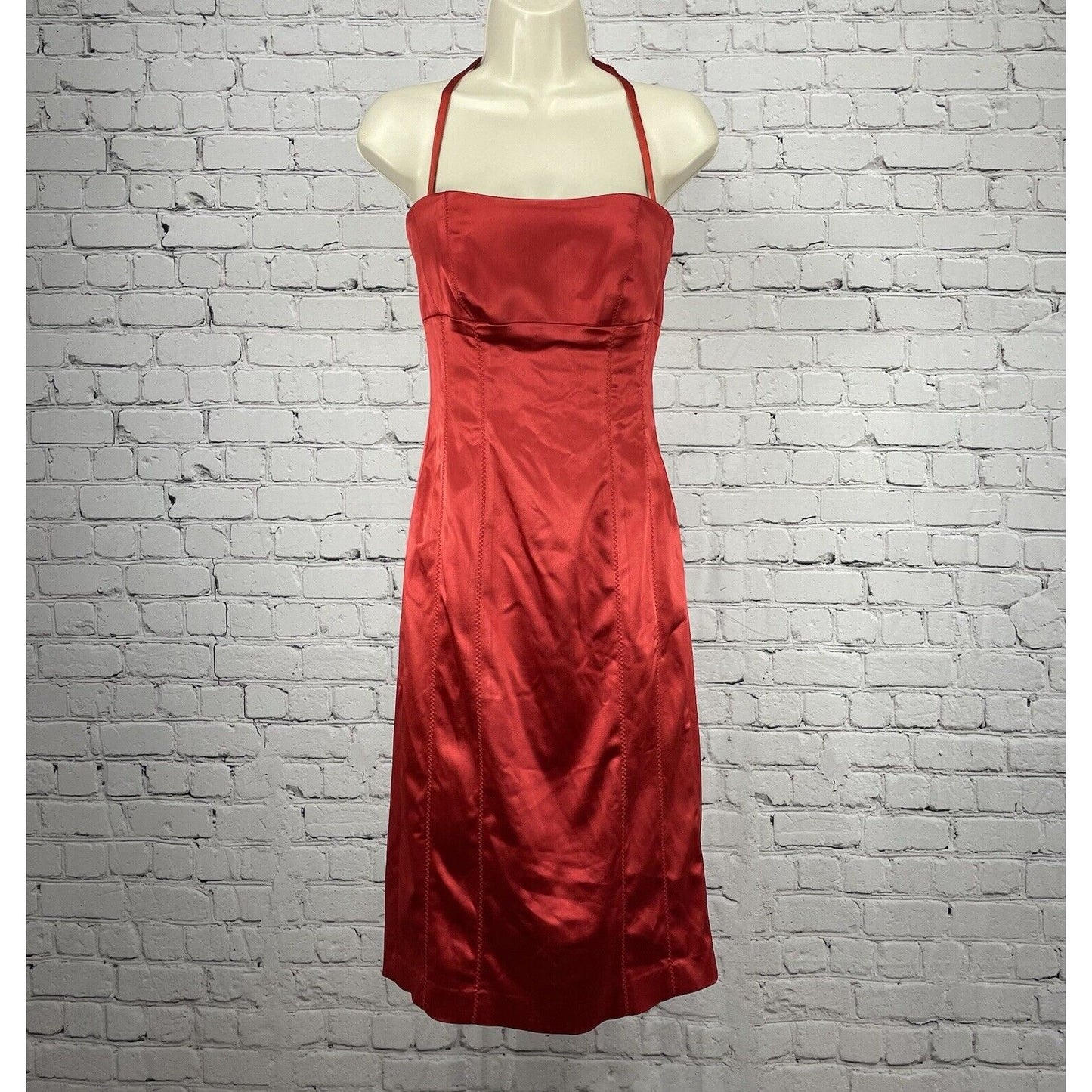 Bebe Rio Red Satiny Halter Valentine’s Sexy Knee Length Dress USA Size Small S