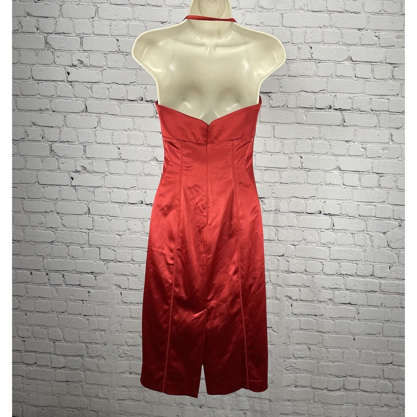 Bebe Rio Red Satiny Halter Valentine’s Sexy Knee Length Dress USA Size Small S