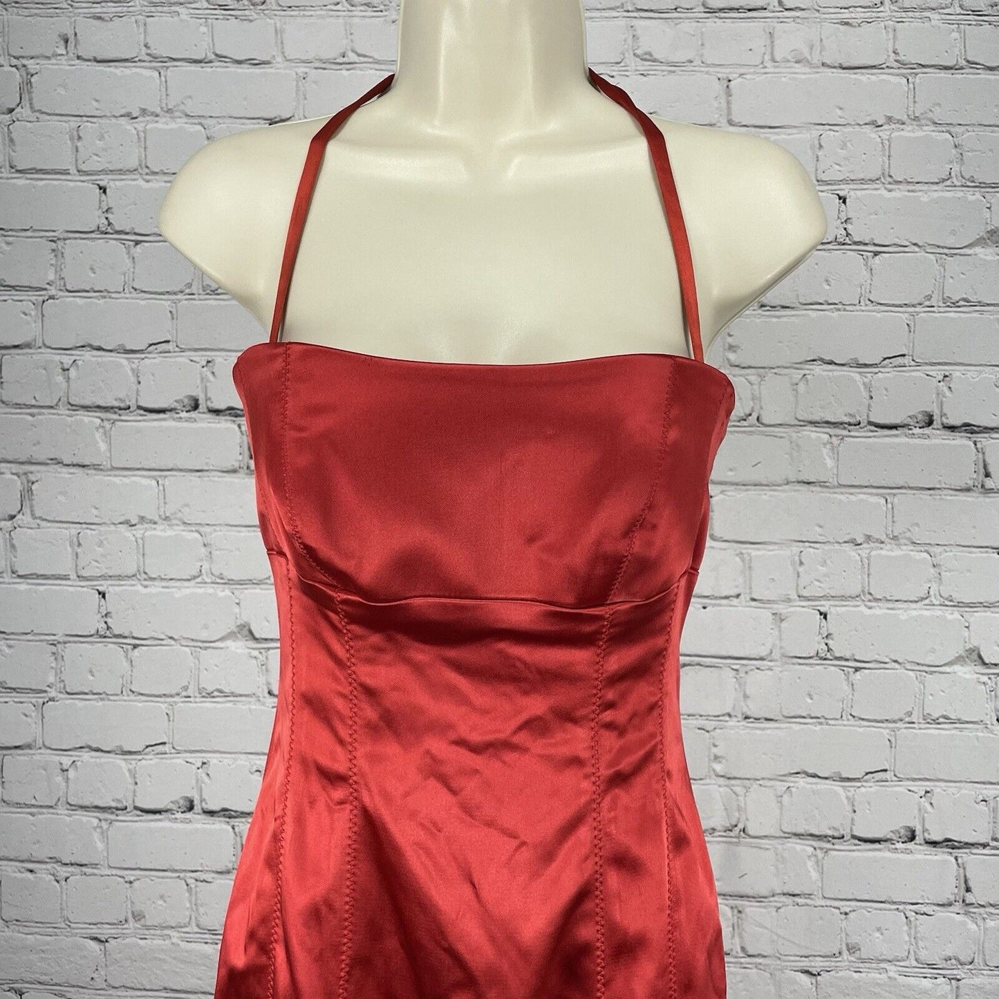 Bebe Rio Red Satiny Halter Valentine’s Sexy Knee Length Dress USA Size Small S