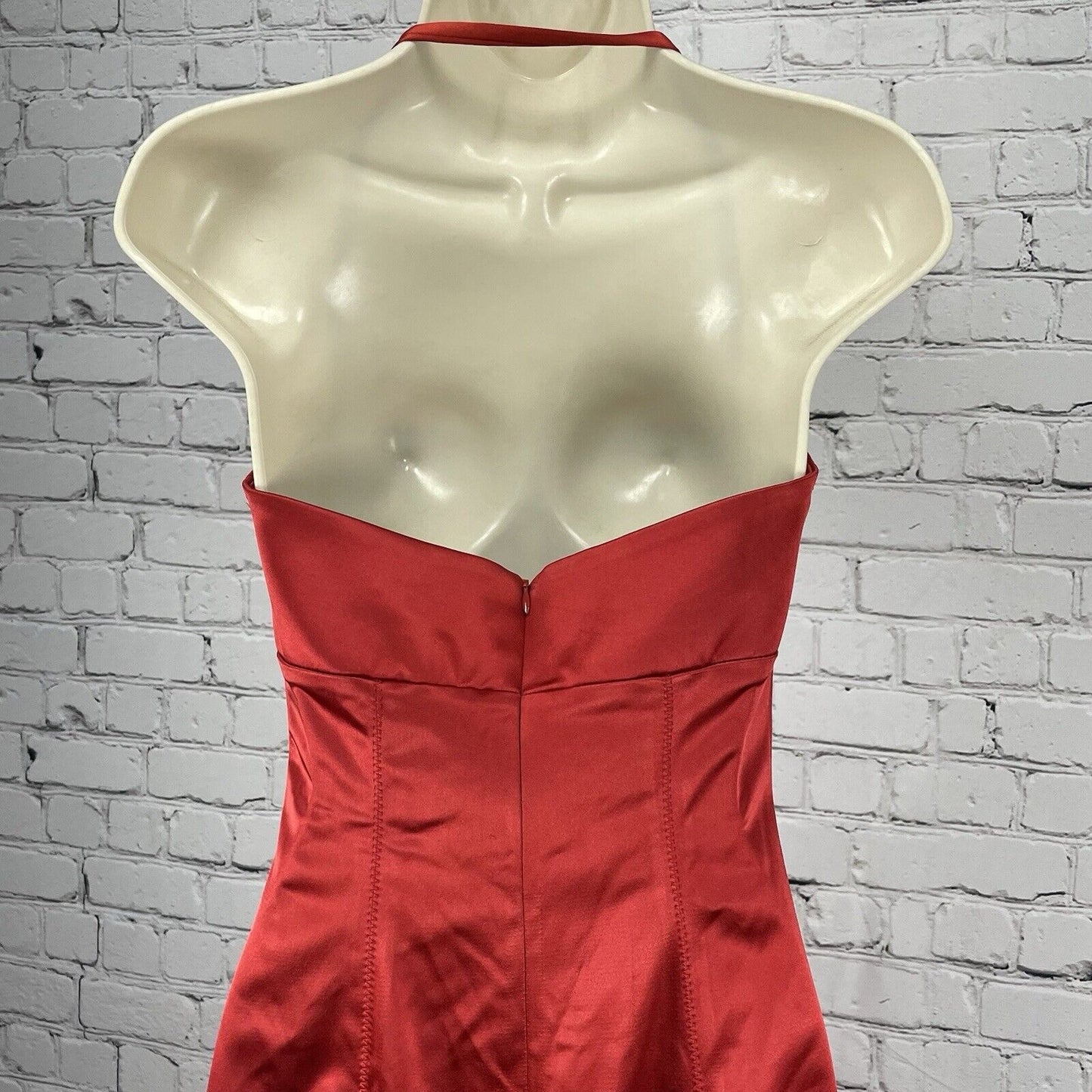 Bebe Rio Red Satiny Halter Valentine’s Sexy Knee Length Dress USA Size Small S
