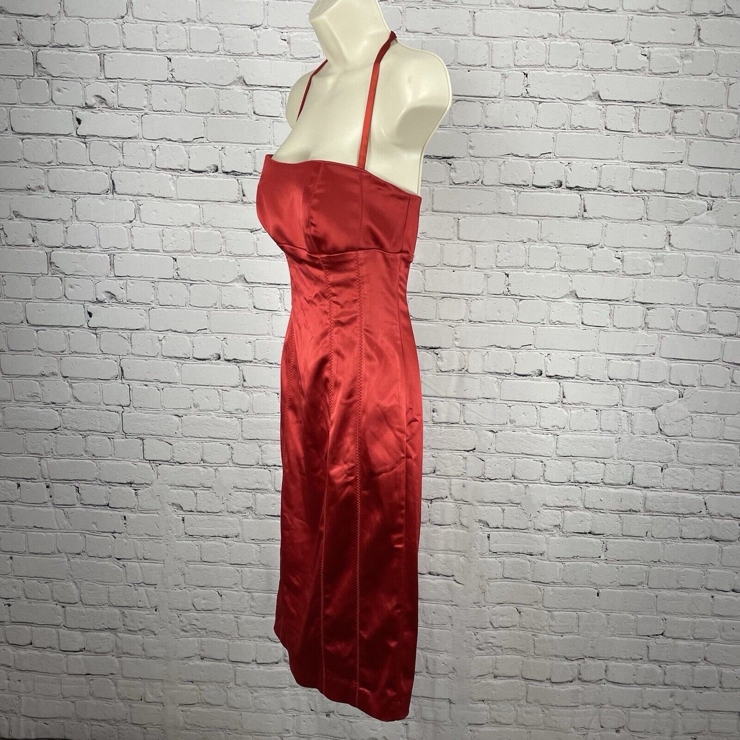 Bebe Rio Red Satiny Halter Valentine’s Sexy Knee Length Dress USA Size Small S