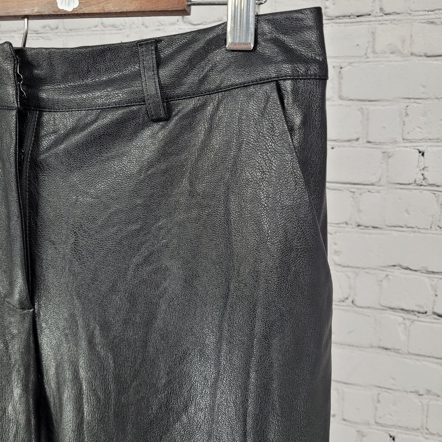 Olivaceous Black Faux Leather Stretch High Rise Pants Size Large L (31x32)