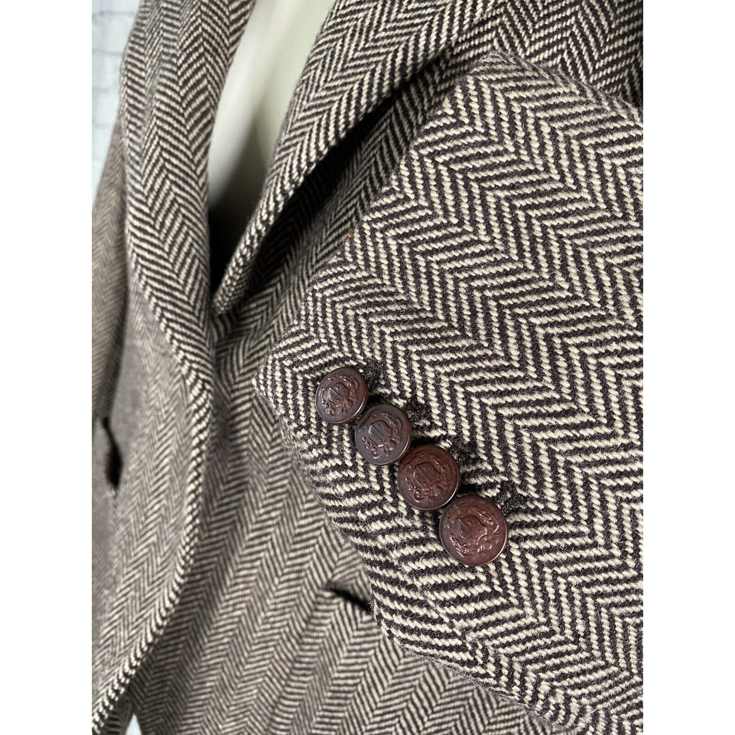 Nautica Wool Blend Herringbone Brown Single Button Blazer Jacket Womens 10
