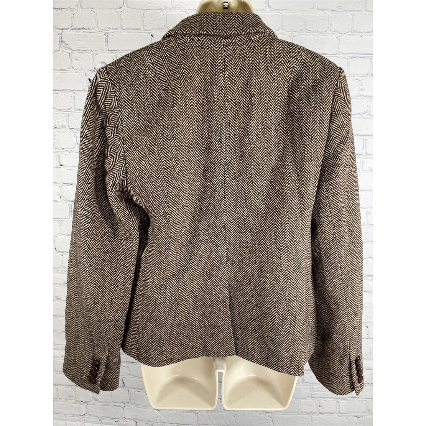 Nautica Wool Blend Herringbone Brown Single Button Blazer Jacket Womens 10