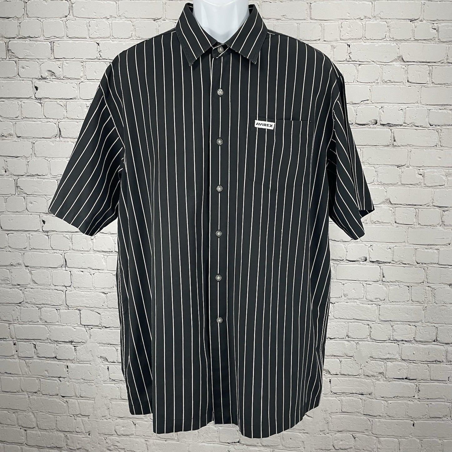 Avirex Black Striped Button Up Lightweight Short Sleeve Shirt Pocket Size XXL