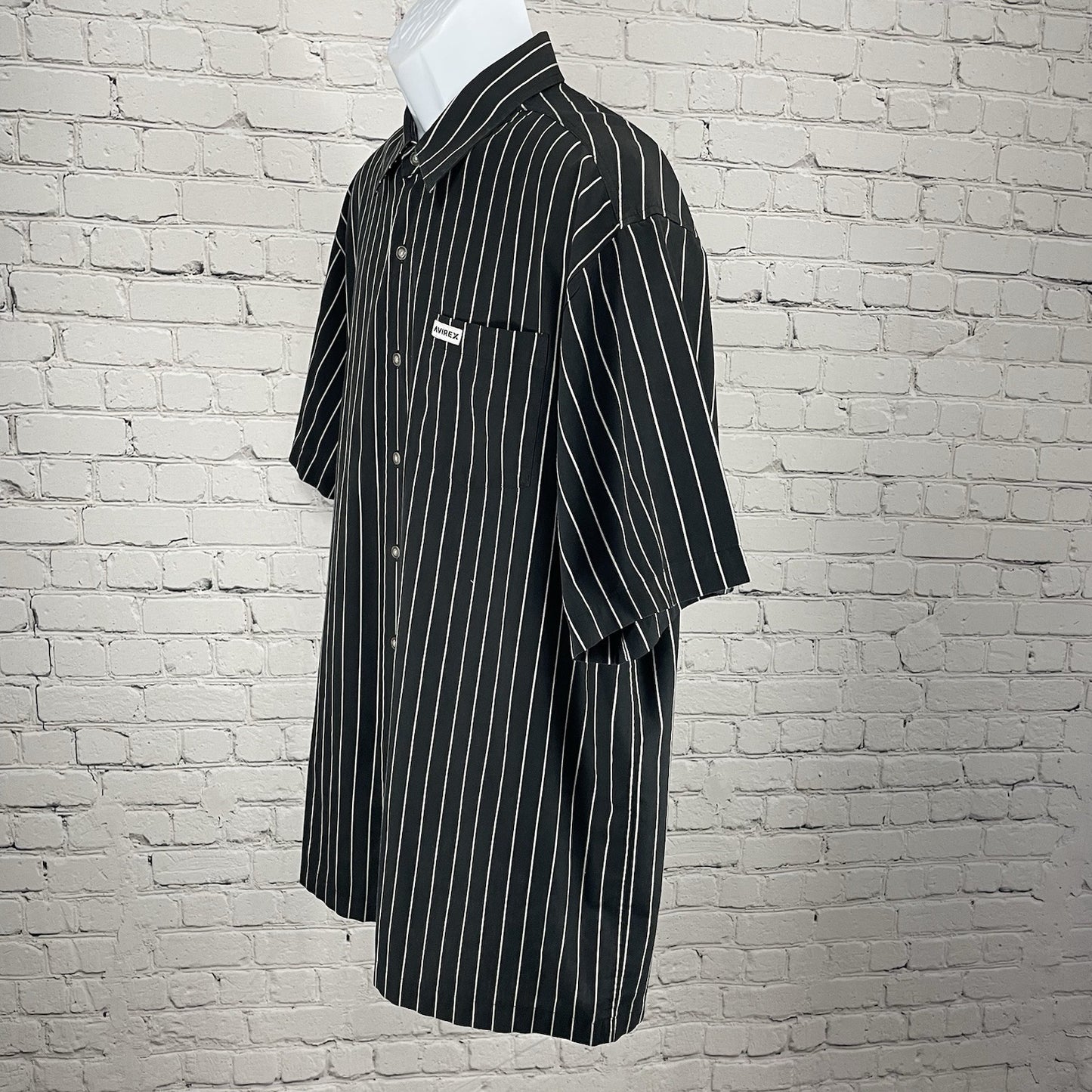 Avirex Black Striped Button Up Lightweight Short Sleeve Shirt Pocket Size XXL