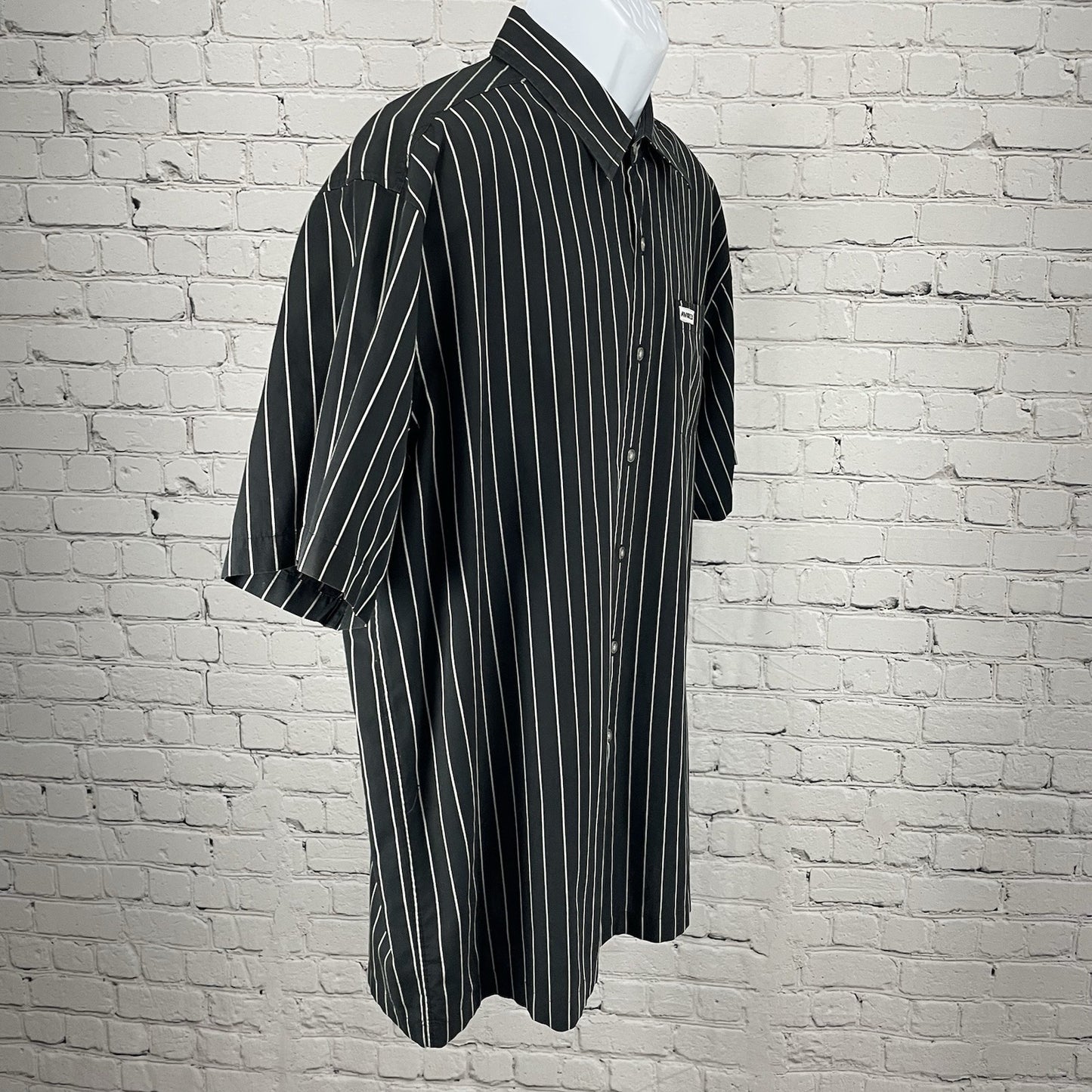Avirex Black Striped Button Up Lightweight Short Sleeve Shirt Pocket Size XXL