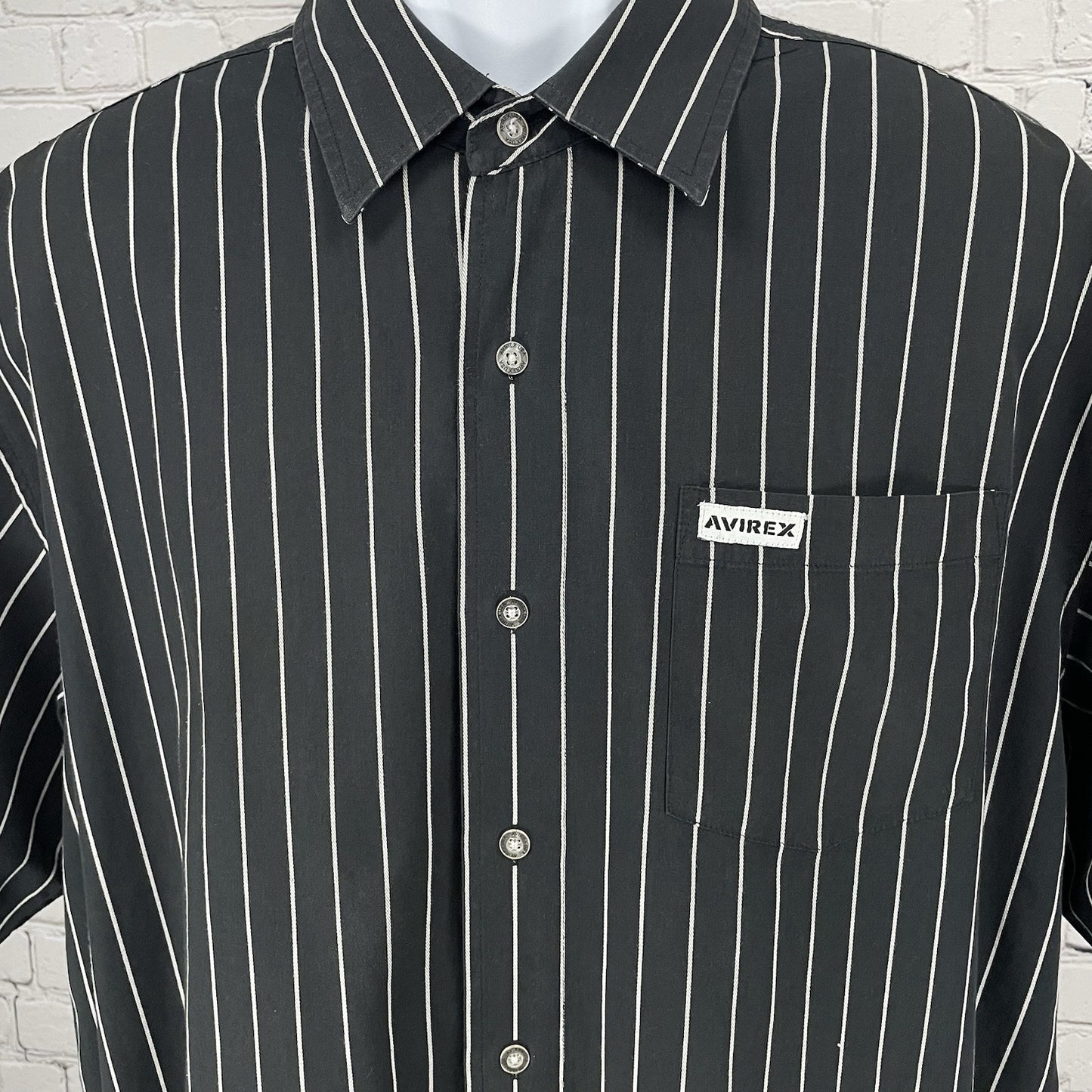 Avirex Black Striped Button Up Lightweight Short Sleeve Shirt Pocket Size XXL