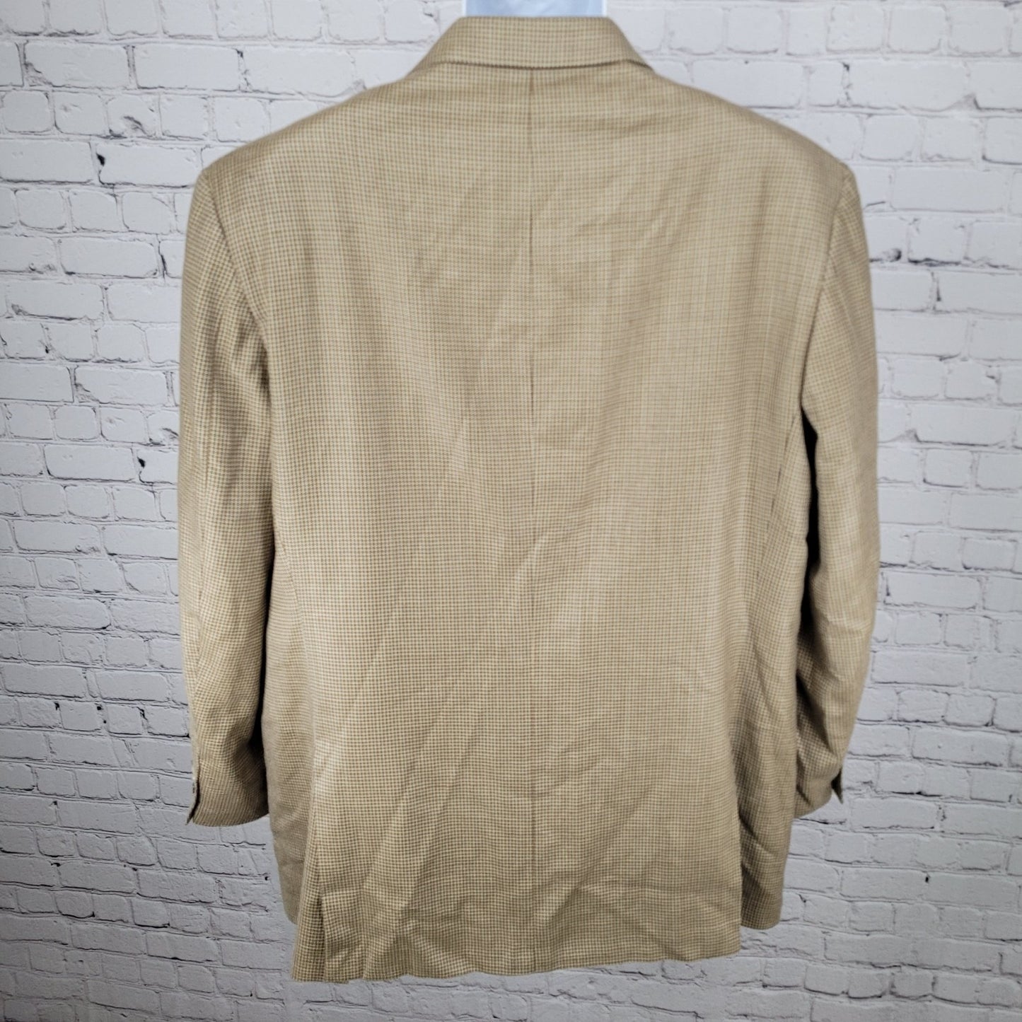 Burberry Tan Silk Wool Houndstooth 3 Button Blazer Sport Coat USA Made Size 44L