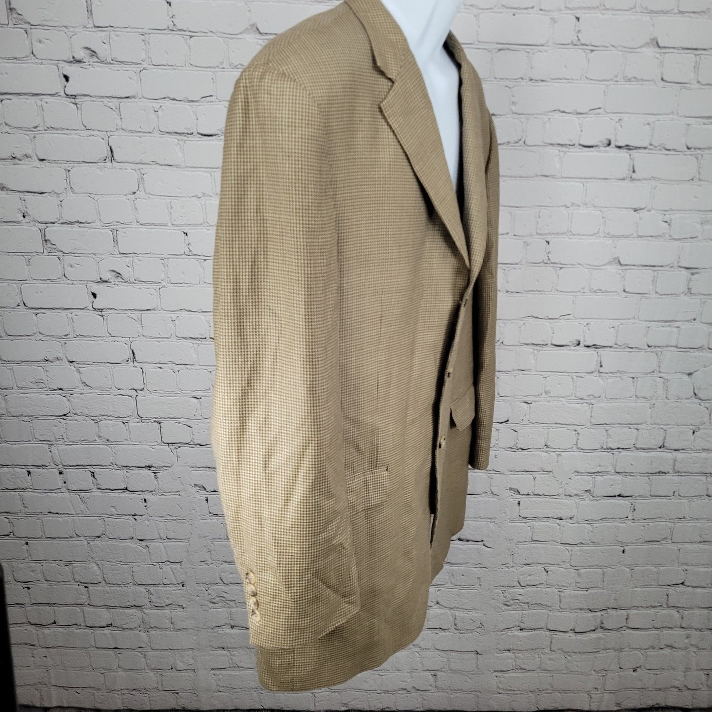 Burberry Tan Silk Wool Houndstooth 3 Button Blazer Sport Coat USA Made Size 44L
