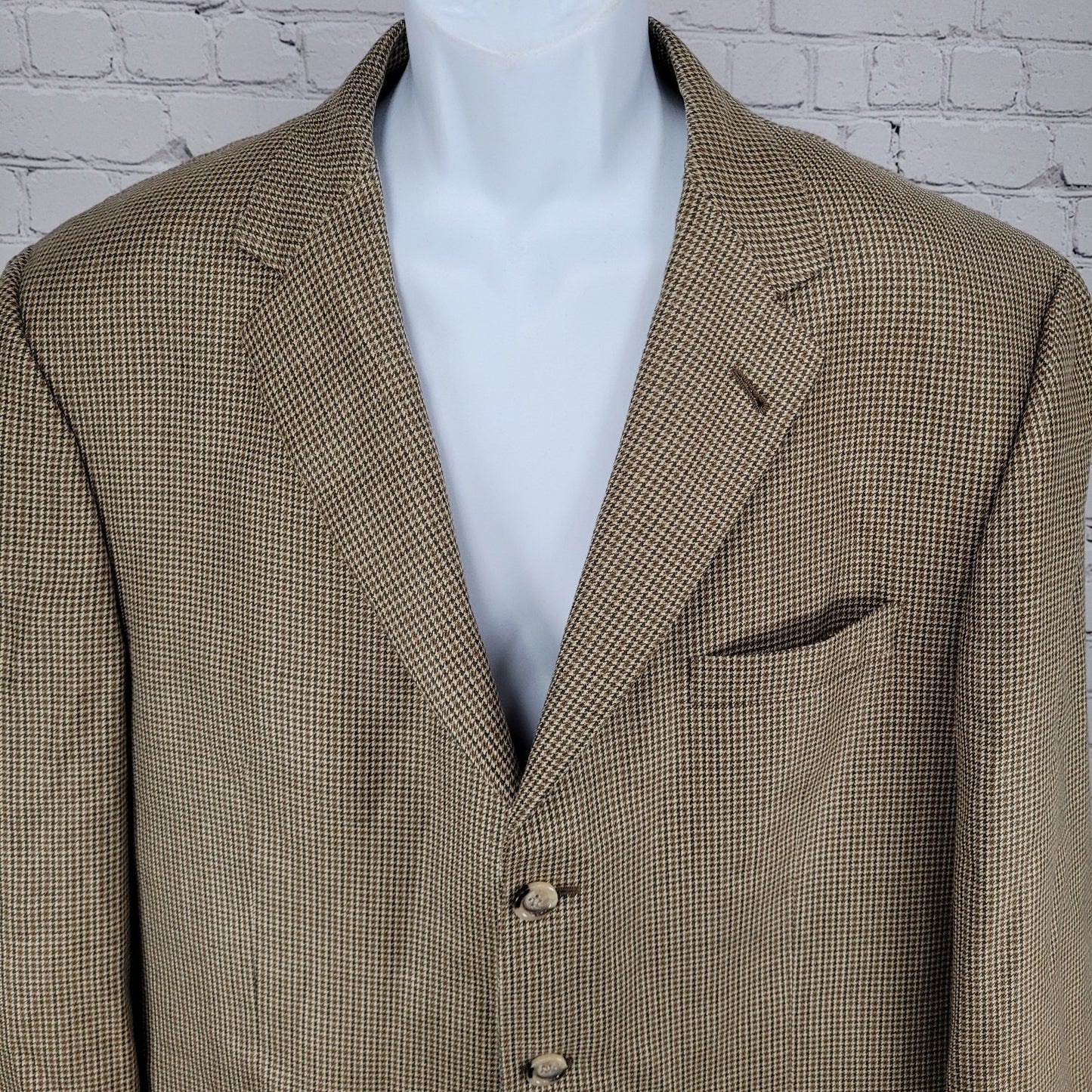 Burberry Tan Silk Wool Houndstooth 3 Button Blazer Sport Coat USA Made Size 44L