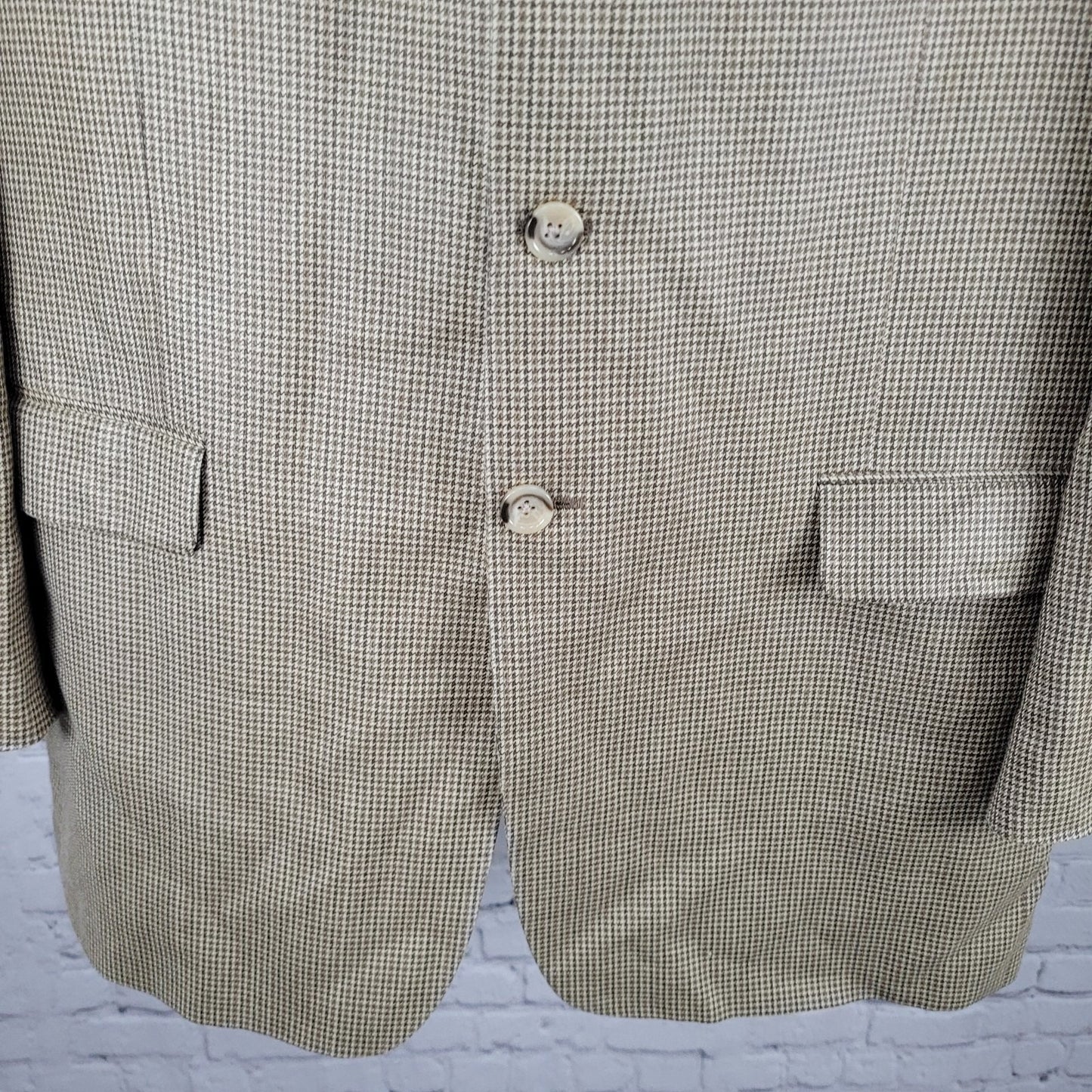Burberry Tan Silk Wool Houndstooth 3 Button Blazer Sport Coat USA Made Size 44L