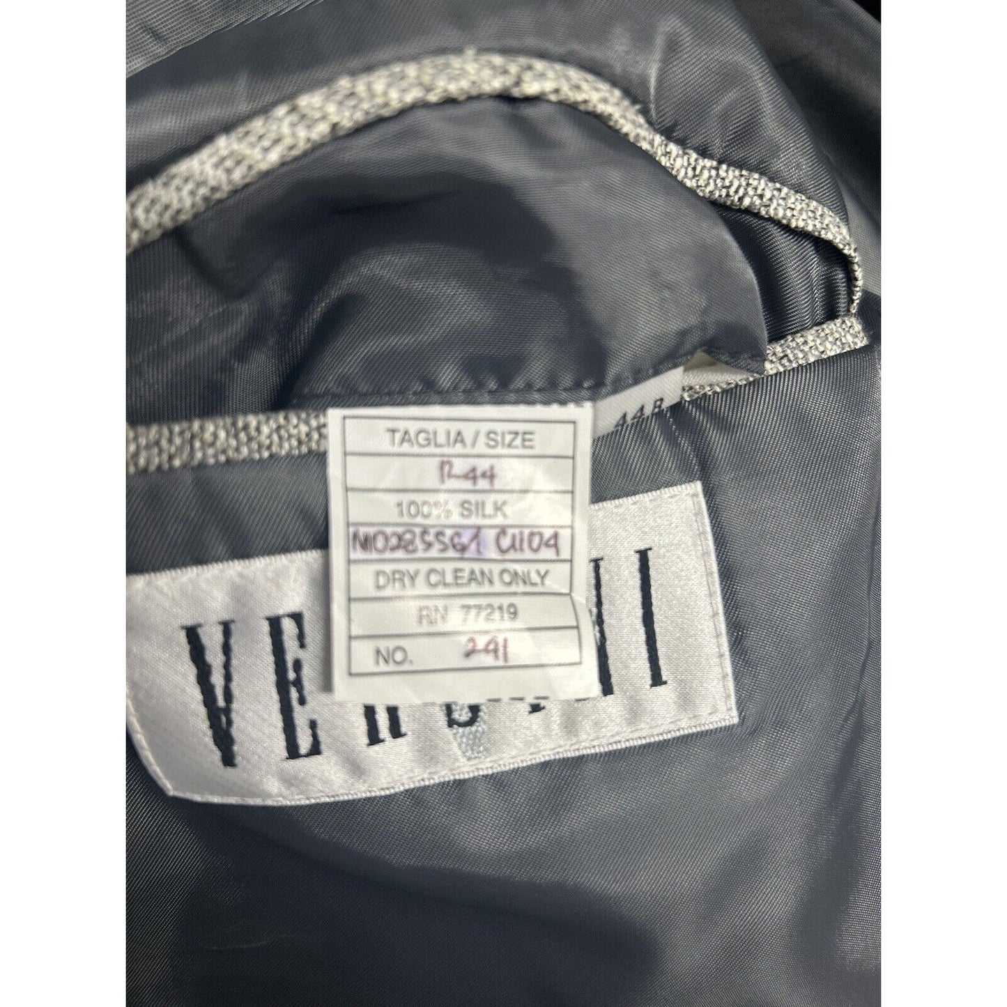 VTG Versini 100% Silk 2 Button Ventless Sport Coat Gray Made In Italy Size 44R