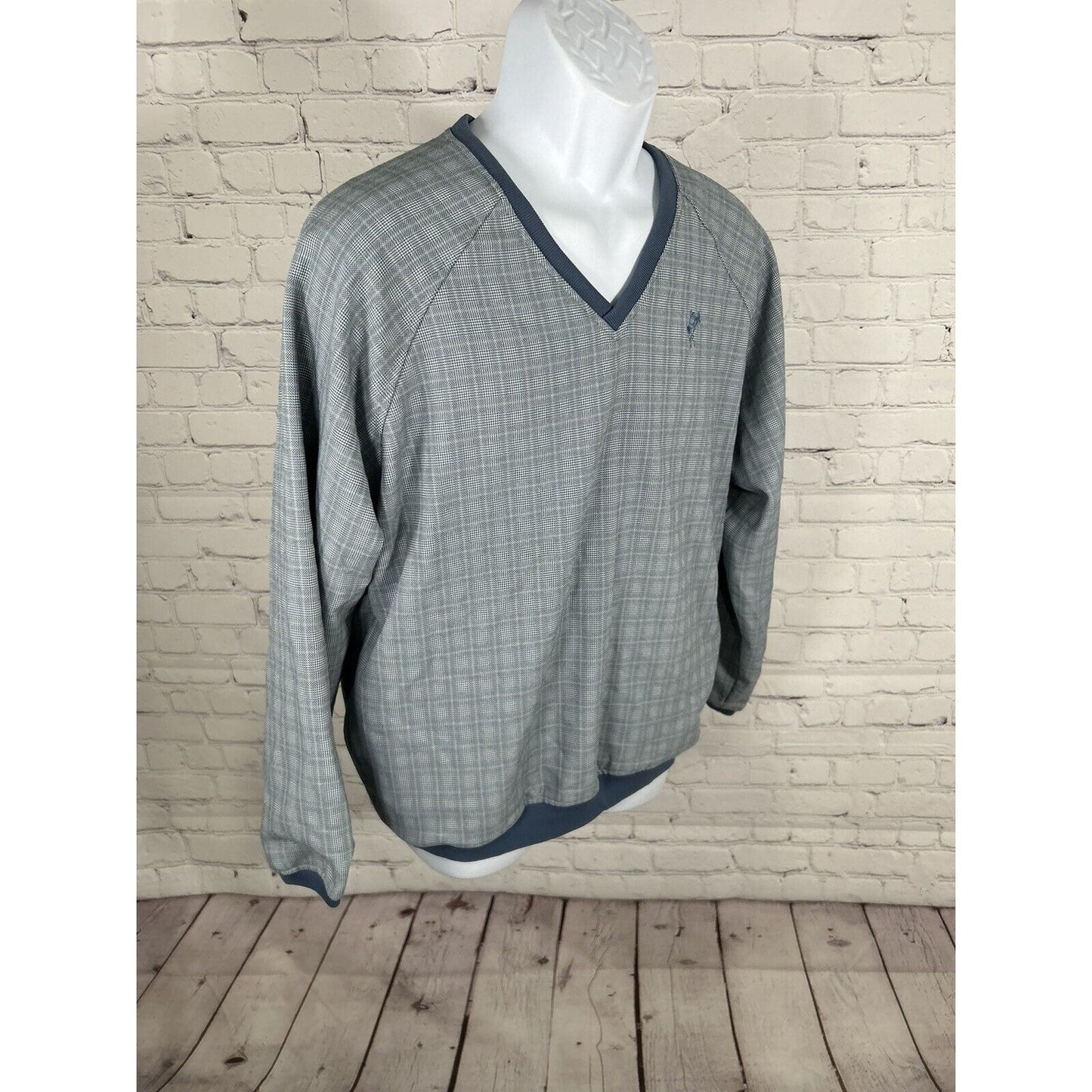 Ashworth Blue Plaid Pullover V Neck Long Sleeve Lined Golf Sweatshirt Mens M