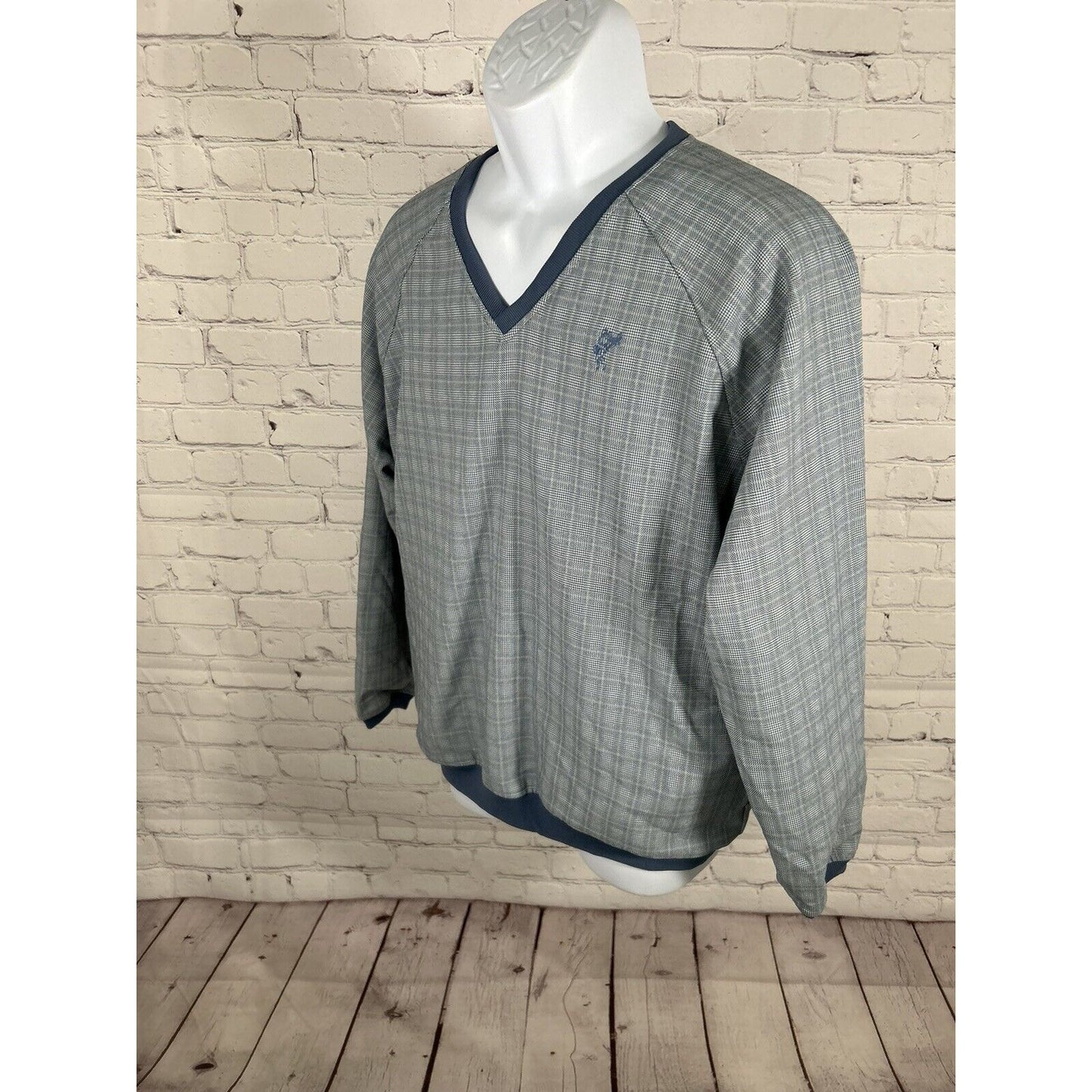 Ashworth Blue Plaid Pullover V Neck Long Sleeve Lined Golf Sweatshirt Mens M