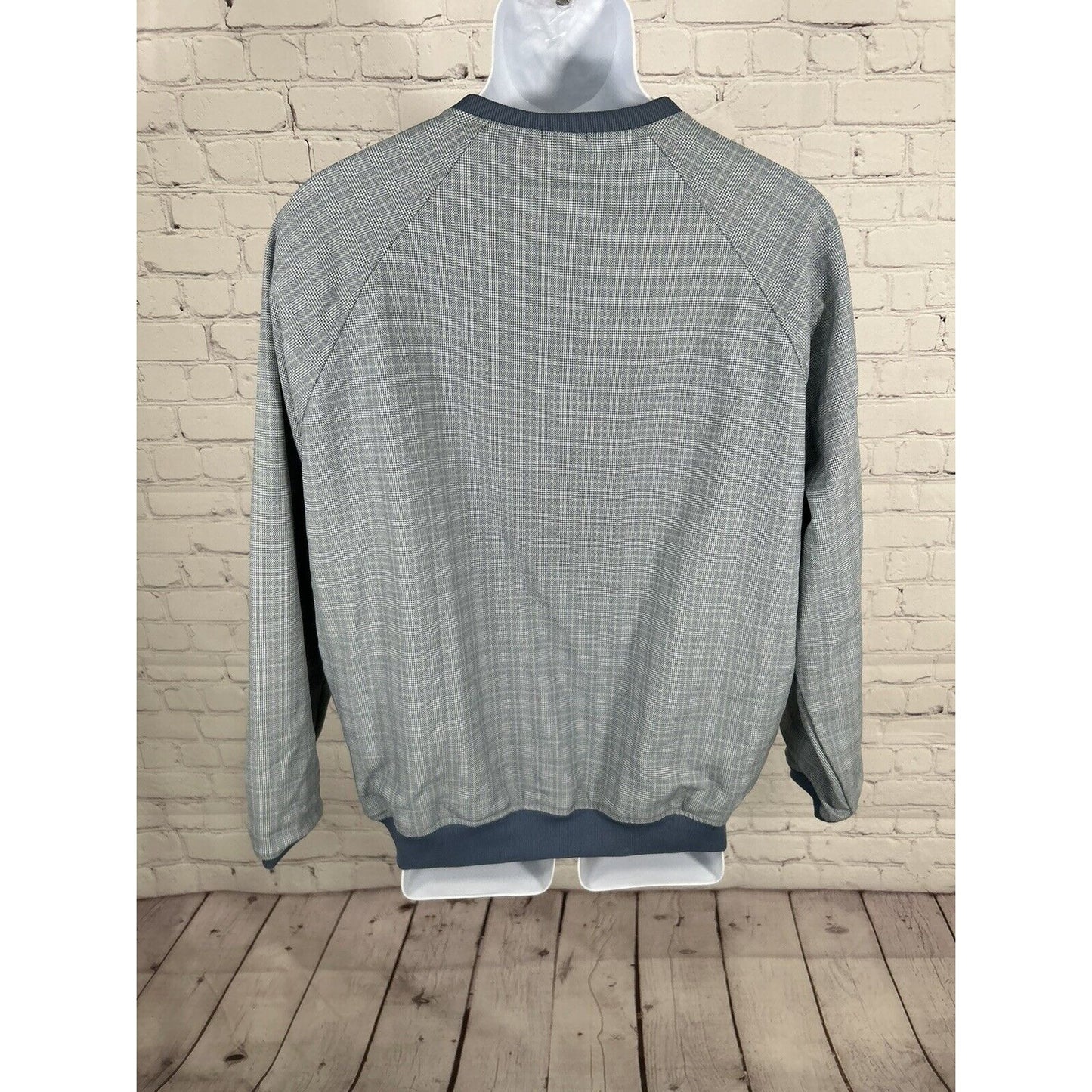 Ashworth Blue Plaid Pullover V Neck Long Sleeve Lined Golf Sweatshirt Mens M