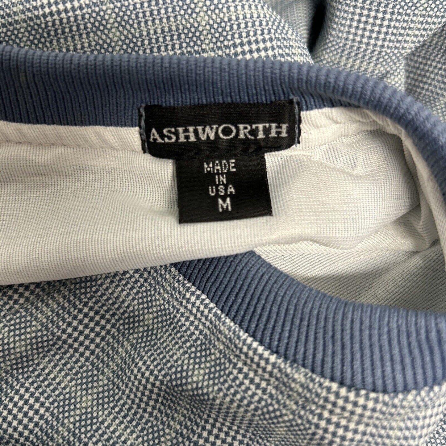 Ashworth Blue Plaid Pullover V Neck Long Sleeve Lined Golf Sweatshirt Mens M
