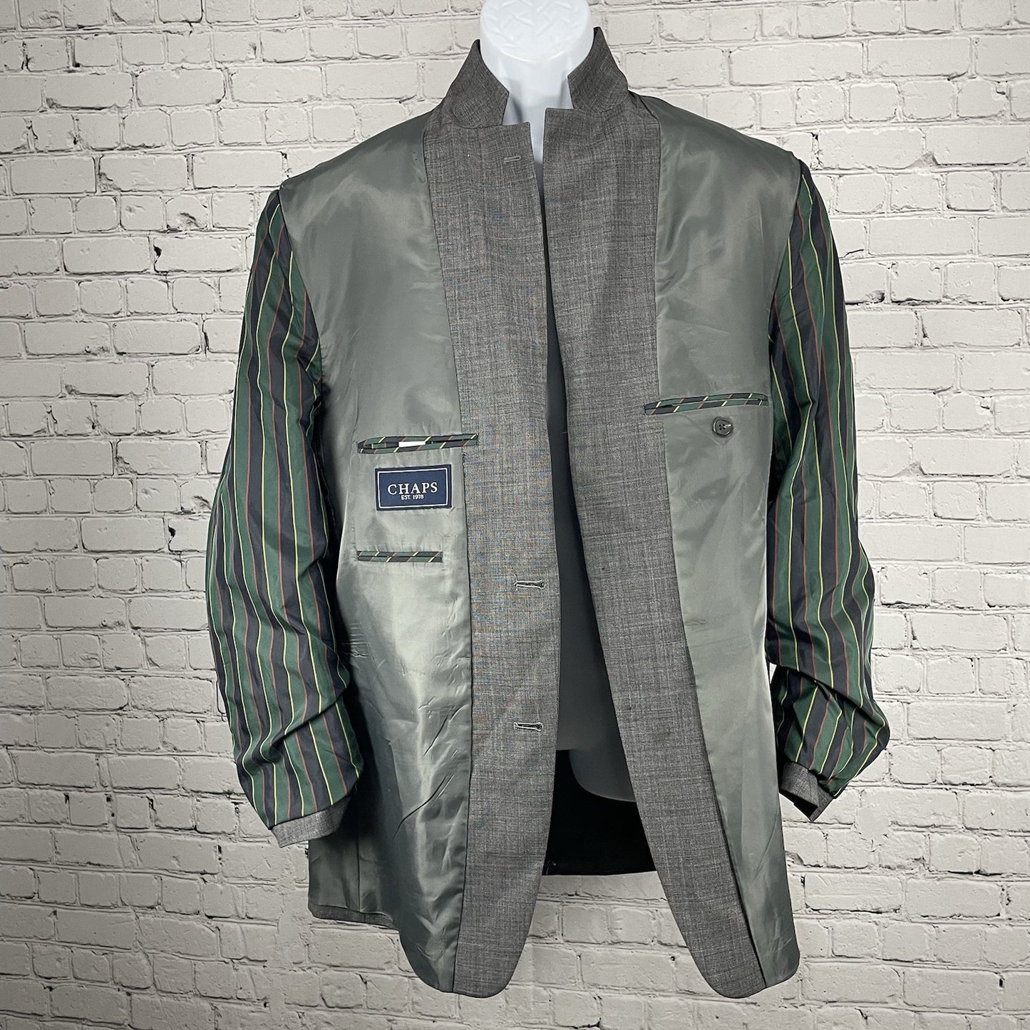 Chaps Grey 100% Wool 2 Button Single Vented Notch Blazer Sport Coat Size 44L