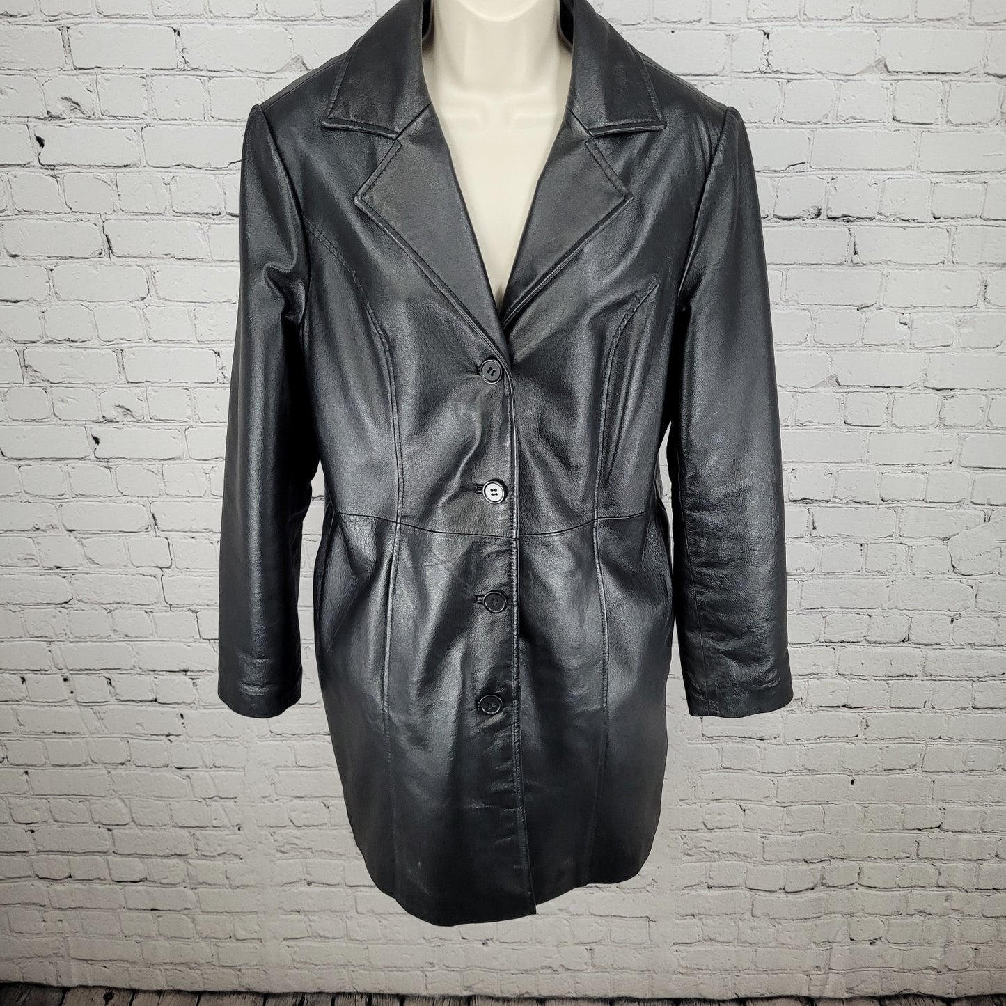 Phase Two Black Genuine Leather Buttoned Lined Inner Pocket Jacket Size Medium M