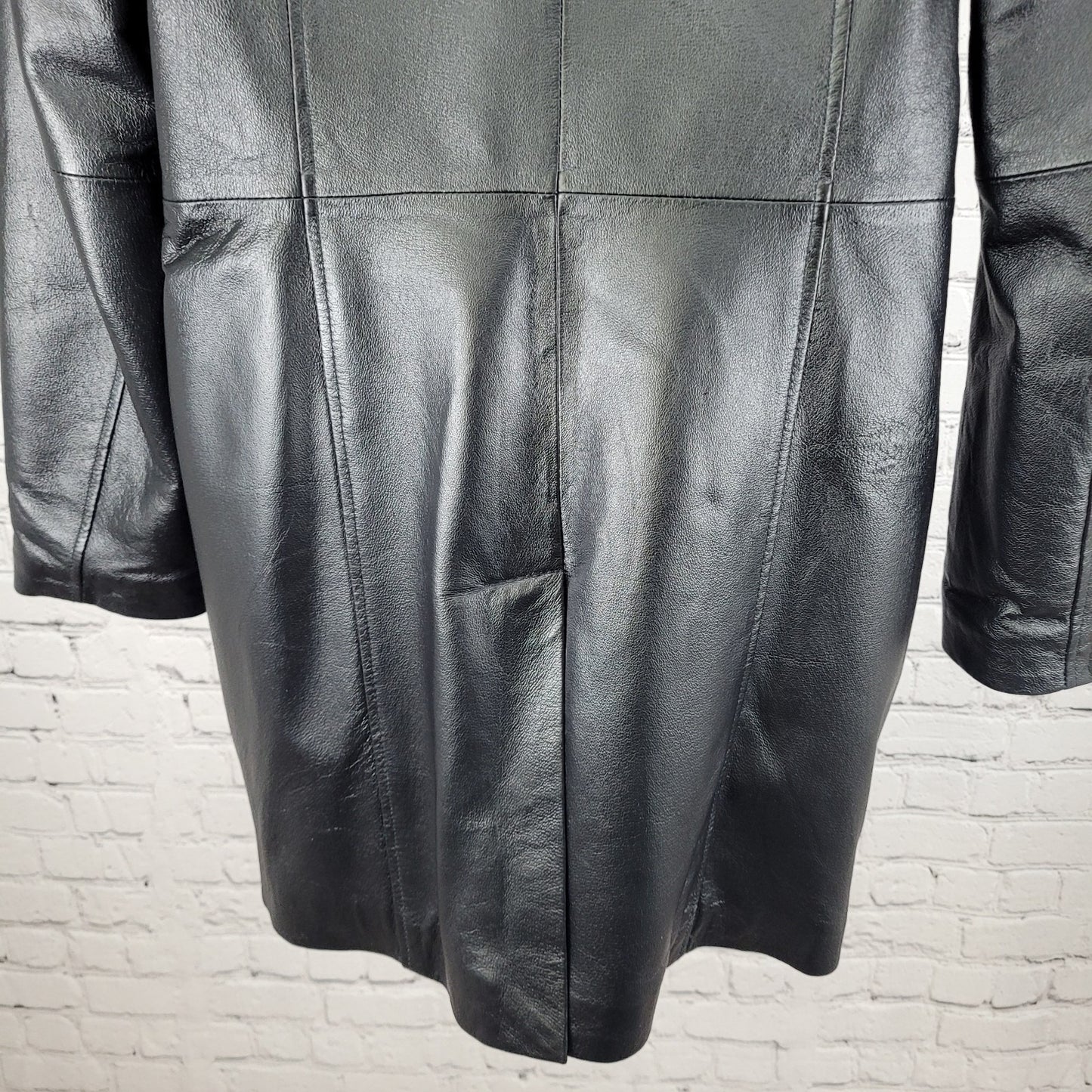 Phase Two Black Genuine Leather Buttoned Lined Inner Pocket Jacket Size Medium M