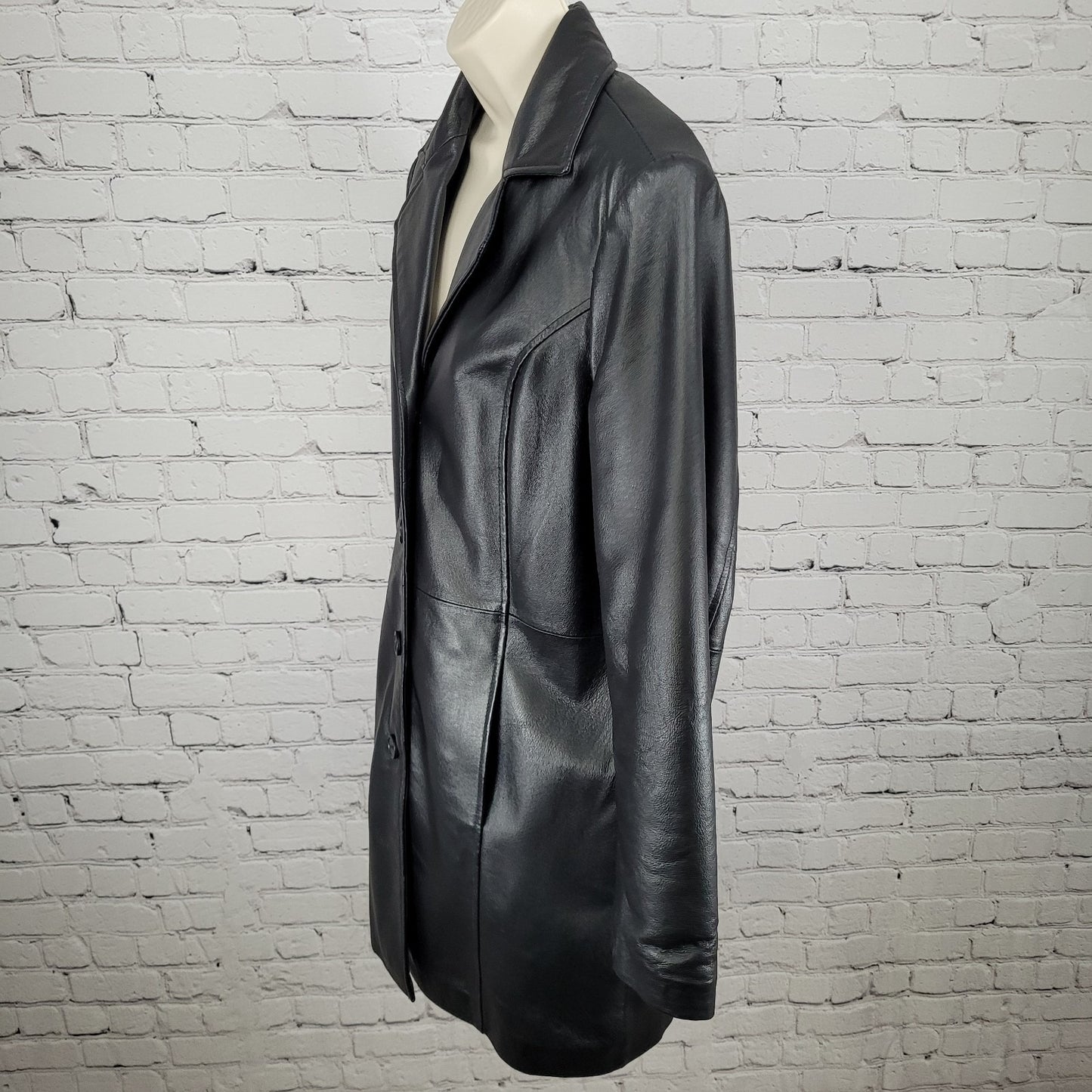 Phase Two Black Genuine Leather Buttoned Lined Inner Pocket Jacket Size Medium M