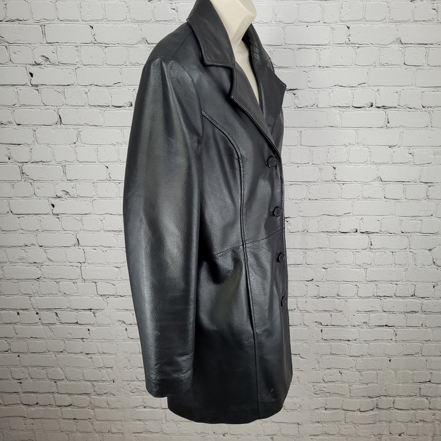 Phase Two Black Genuine Leather Buttoned Lined Inner Pocket Jacket Size Medium M