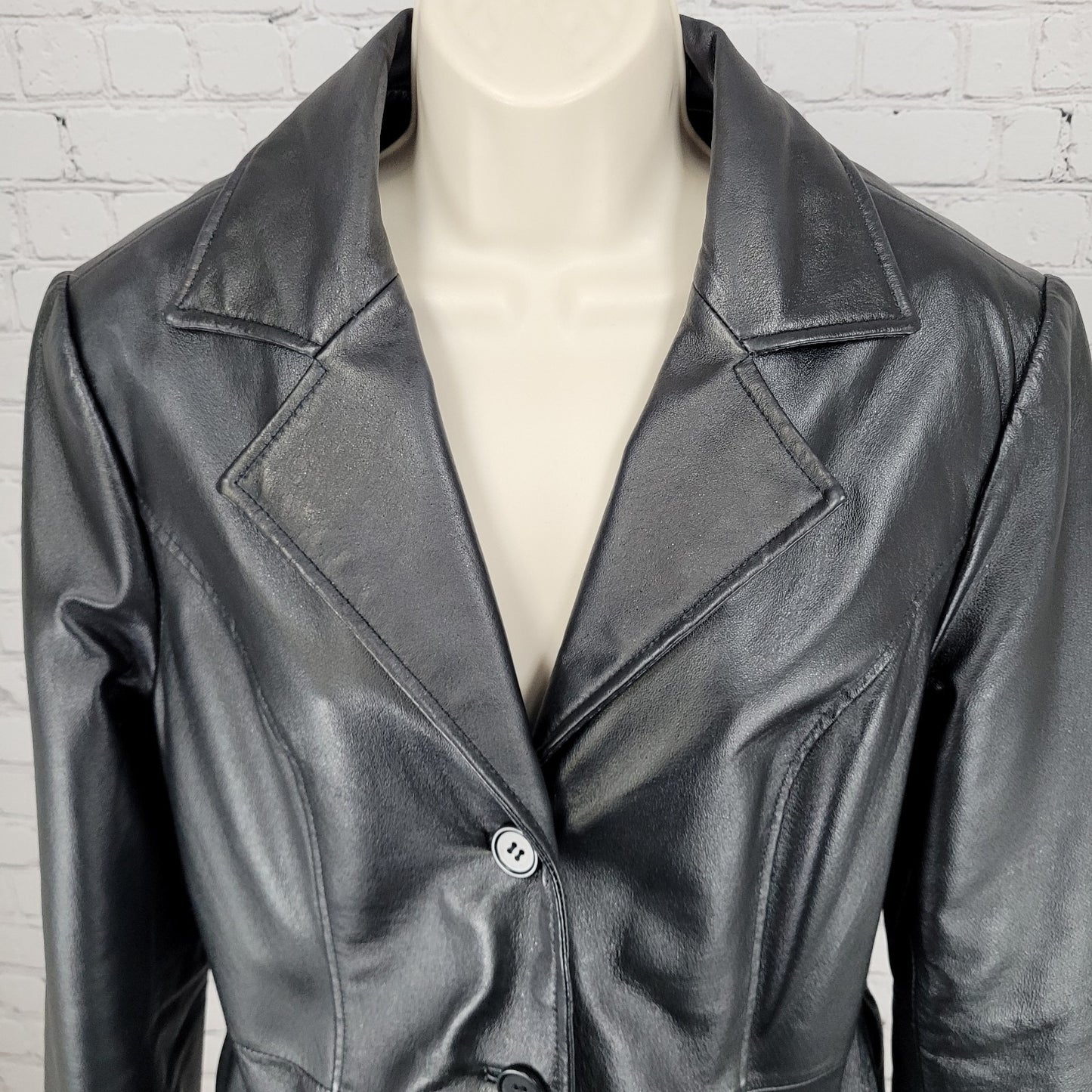 Phase Two Black Genuine Leather Buttoned Lined Inner Pocket Jacket Size Medium M