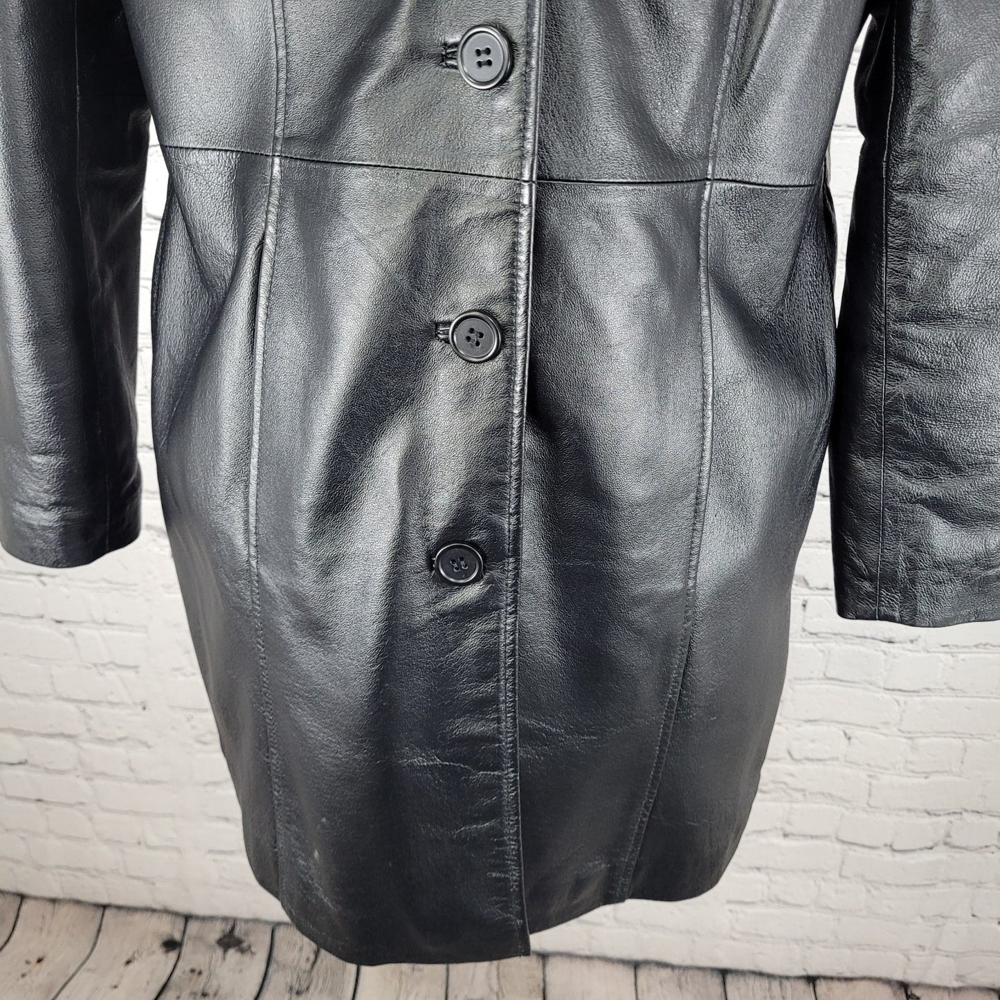 Phase Two Black Genuine Leather Buttoned Lined Inner Pocket Jacket Size Medium M