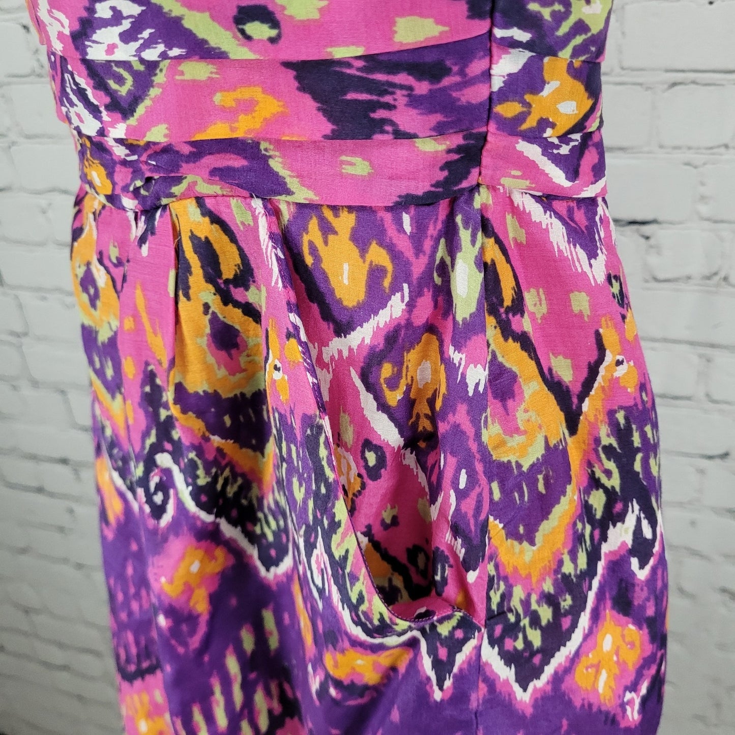 Charlie Jade Pink & Purple Colorful Silk Blend Printed Strapless Mini Dress XS