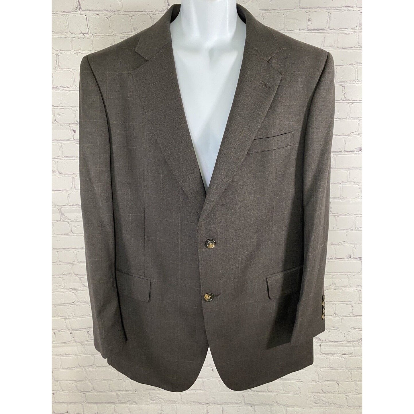 Jos A Bank Chocolate Brown Windowpane Check 2 Button Blazer Jacket Wool 43R