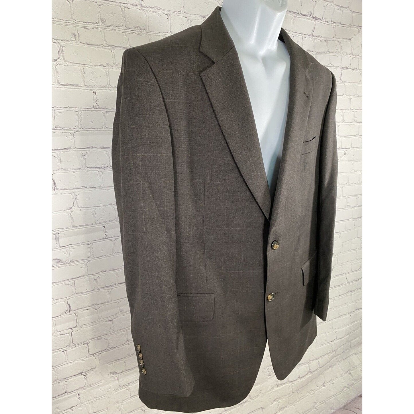 Jos A Bank Chocolate Brown Windowpane Check 2 Button Blazer Jacket Wool 43R