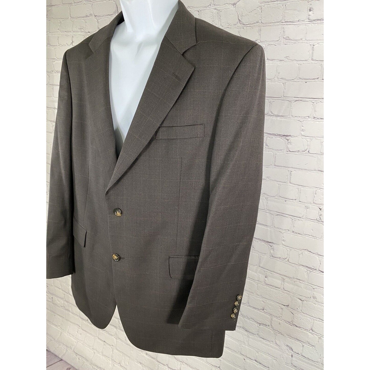 Jos A Bank Chocolate Brown Windowpane Check 2 Button Blazer Jacket Wool 43R