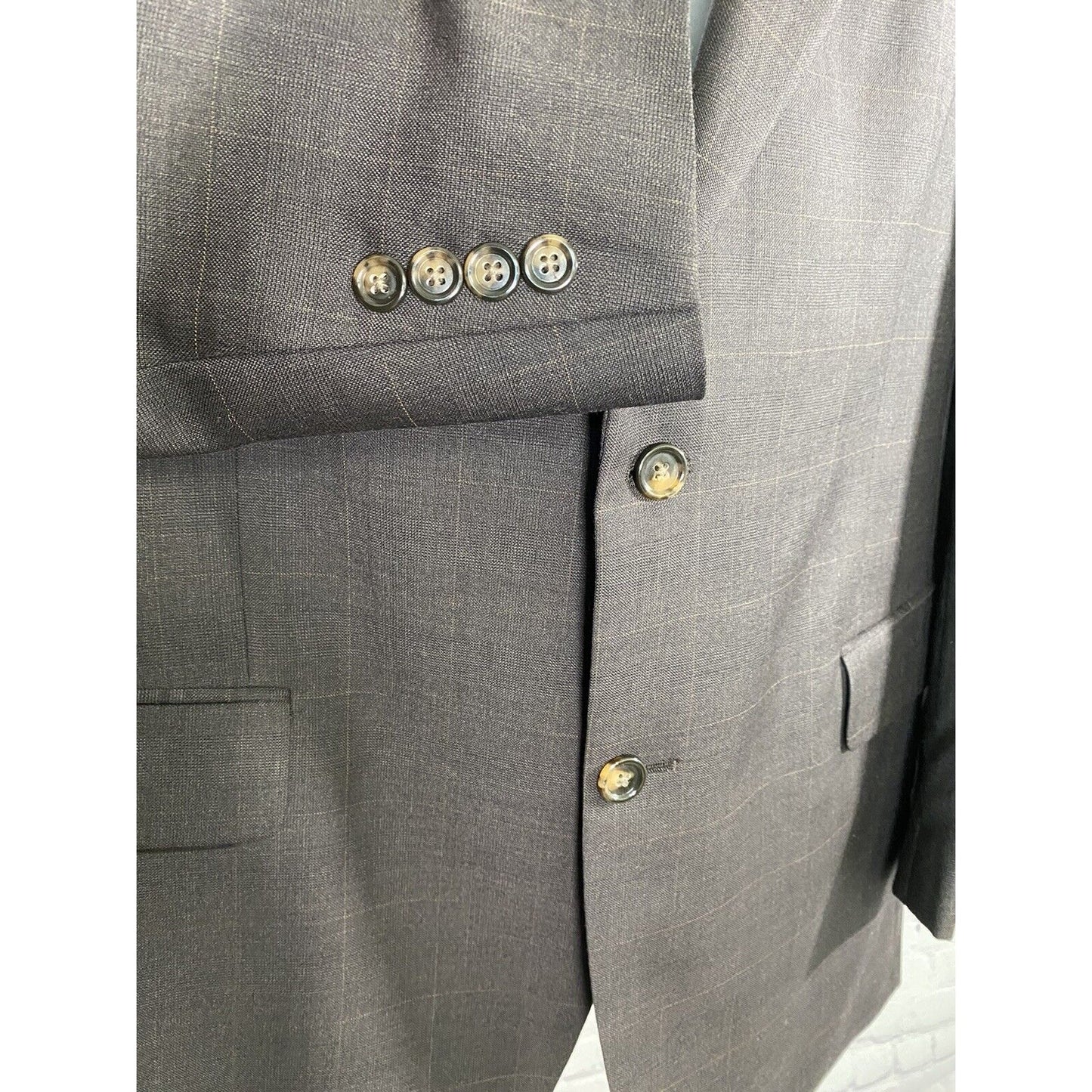 Jos A Bank Chocolate Brown Windowpane Check 2 Button Blazer Jacket Wool 43R