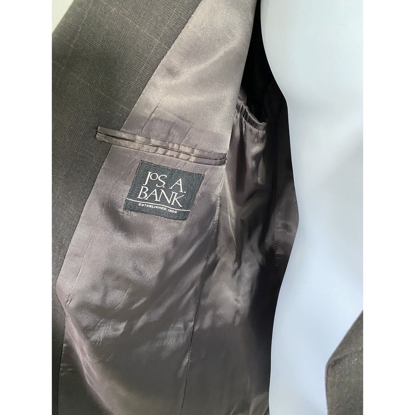 Jos A Bank Chocolate Brown Windowpane Check 2 Button Blazer Jacket Wool 43R