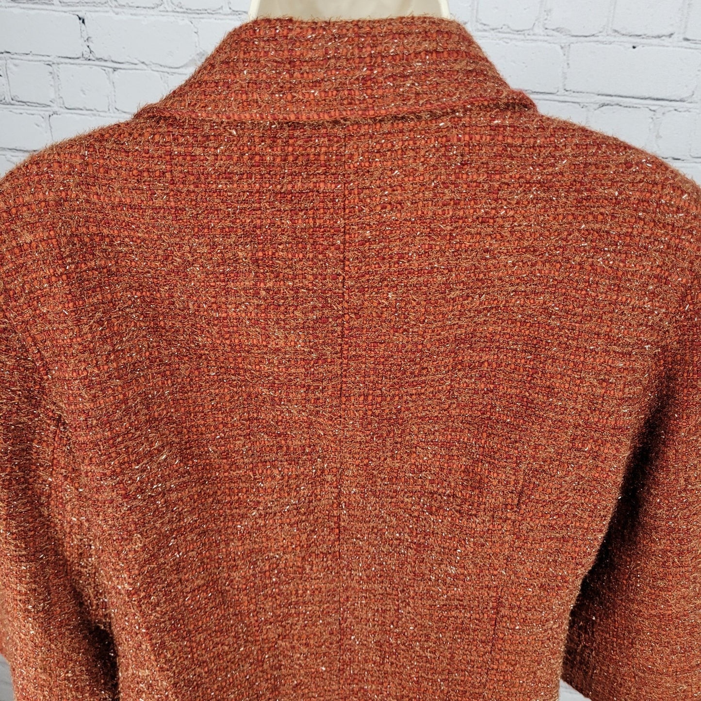 Lafayette 148 New York Orange Wool Blend Tweed 3/4 Sleeve Lined Jacket Size 8