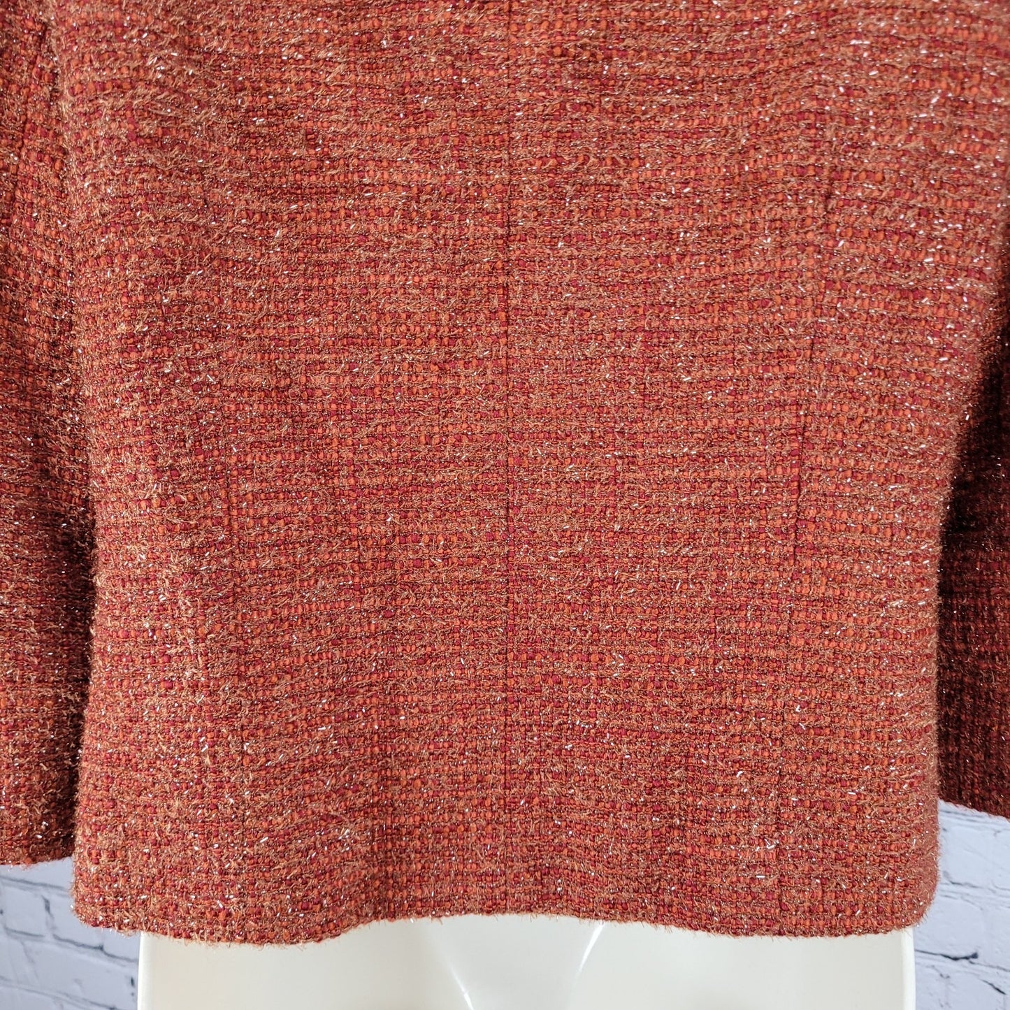 Lafayette 148 New York Orange Wool Blend Tweed 3/4 Sleeve Lined Jacket Size 8