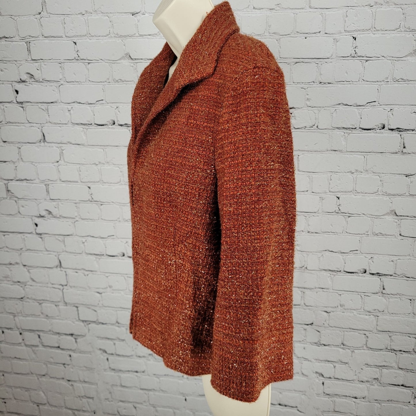 Lafayette 148 New York Orange Wool Blend Tweed 3/4 Sleeve Lined Jacket Size 8
