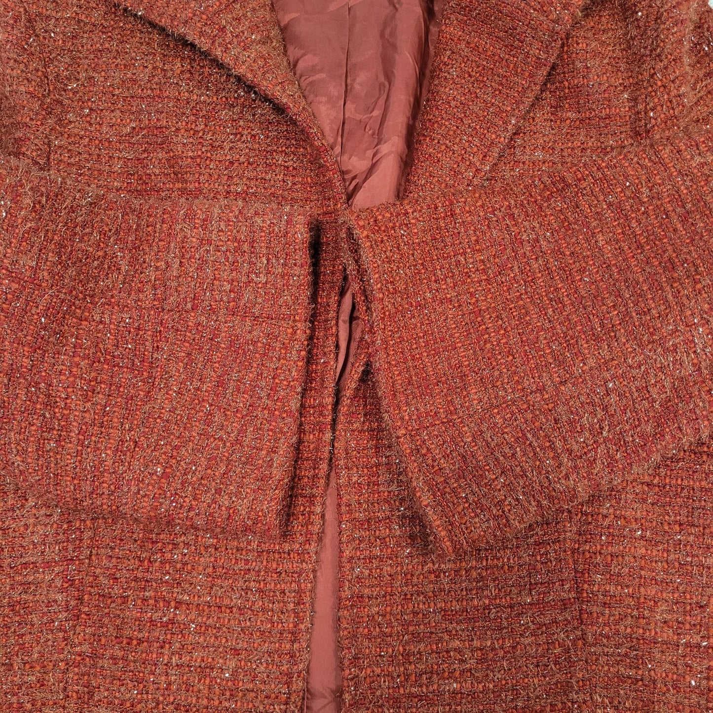 Lafayette 148 New York Orange Wool Blend Tweed 3/4 Sleeve Lined Jacket Size 8