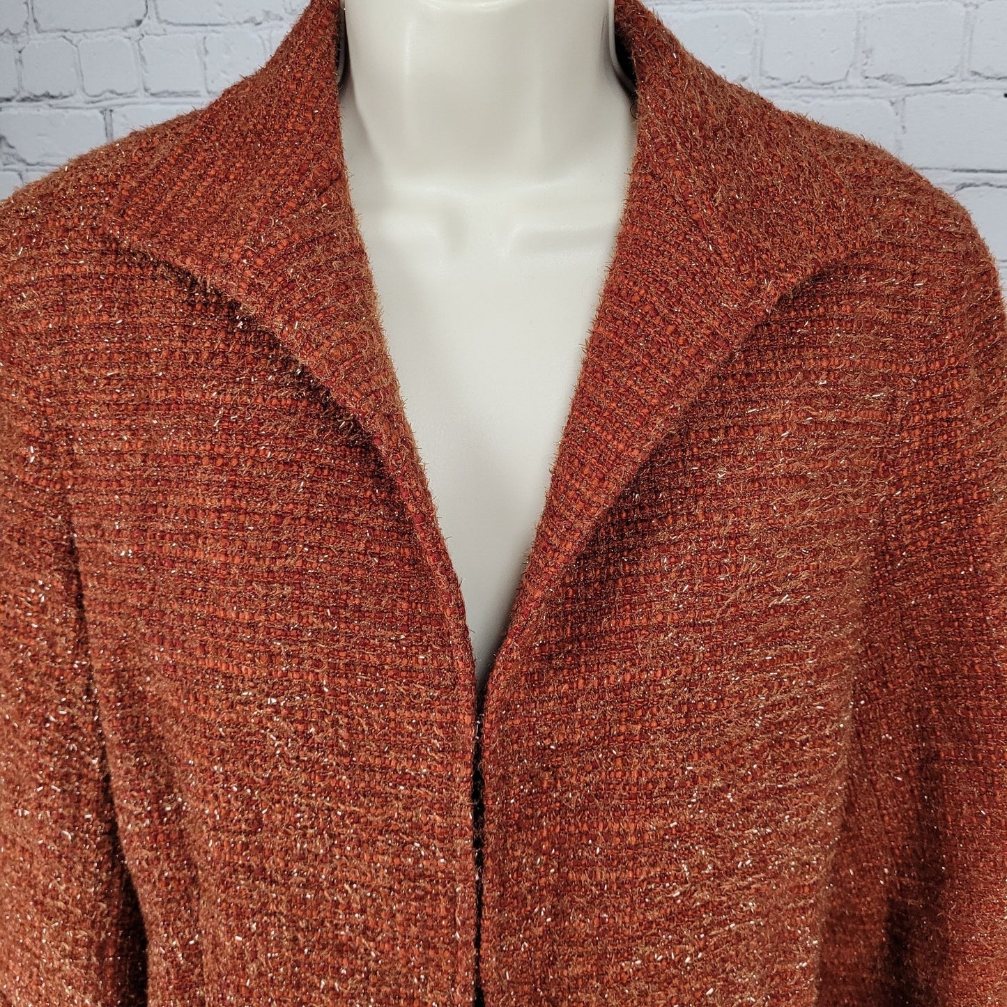 Lafayette 148 New York Orange Wool Blend Tweed 3/4 Sleeve Lined Jacket Size 8