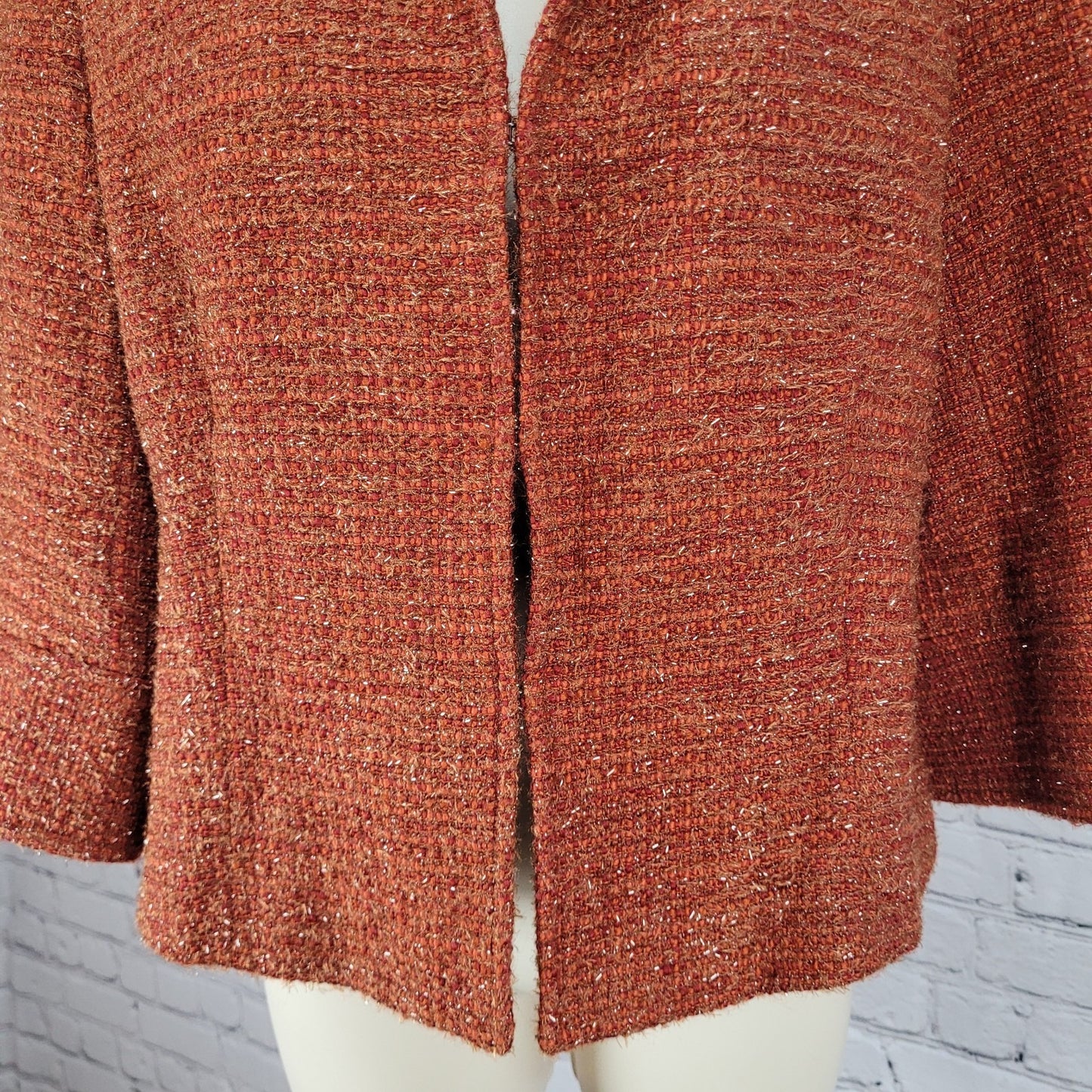 Lafayette 148 New York Orange Wool Blend Tweed 3/4 Sleeve Lined Jacket Size 8