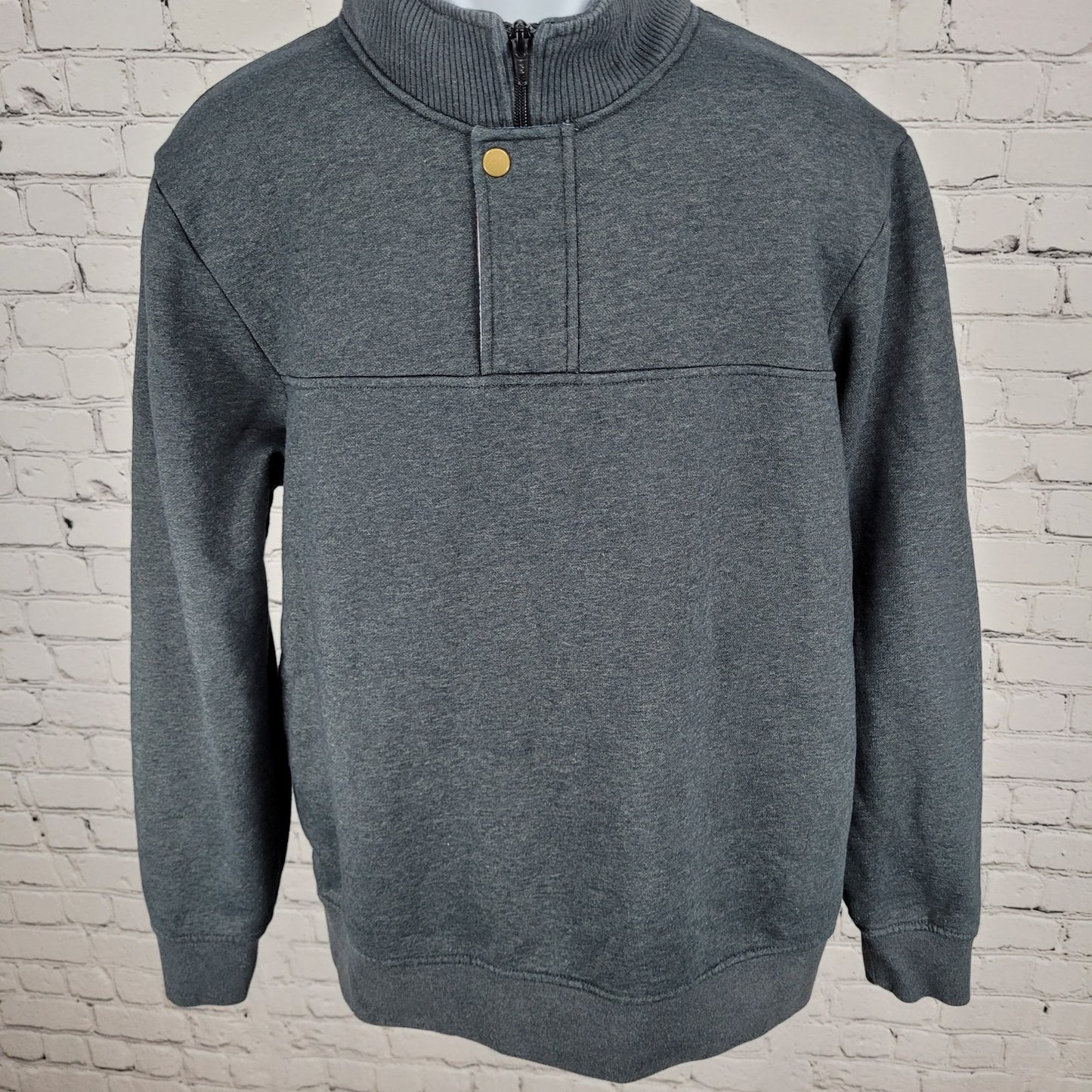 Orvis Grey 1/4 Zip Snap Mock Neck Fleece Lined Pullover Sweatshirt Size Large L