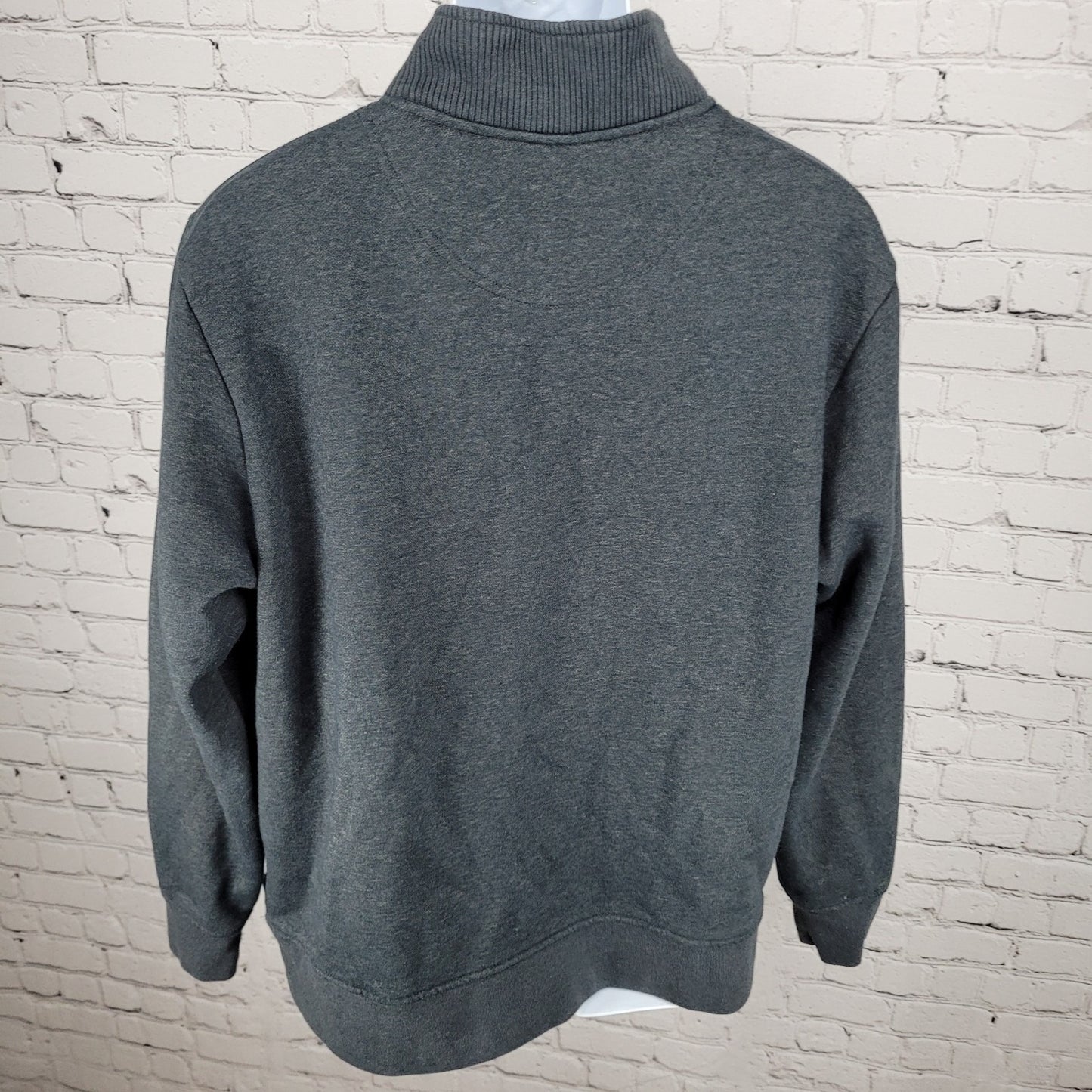 Orvis Grey 1/4 Zip Snap Mock Neck Fleece Lined Pullover Sweatshirt Size Large L