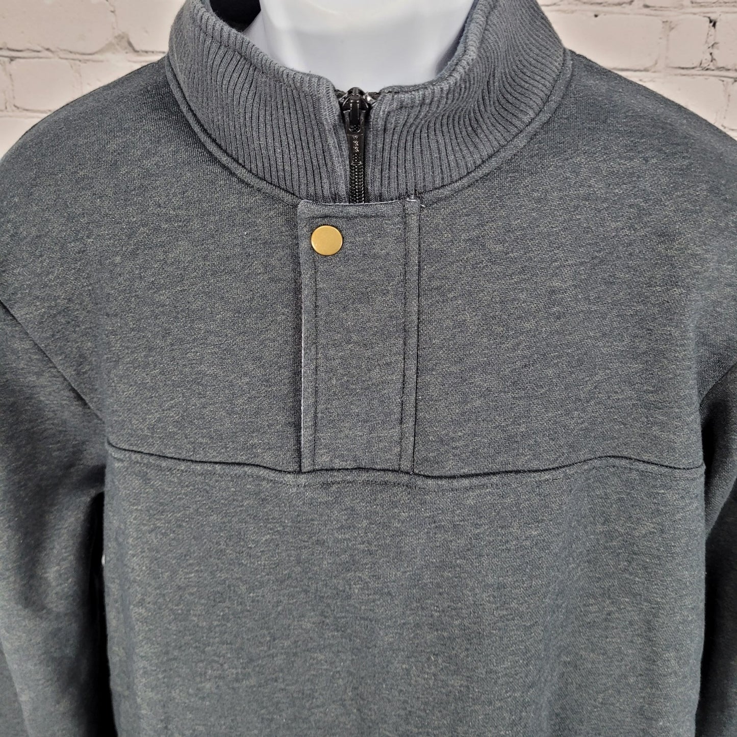 Orvis Grey 1/4 Zip Snap Mock Neck Fleece Lined Pullover Sweatshirt Size Large L
