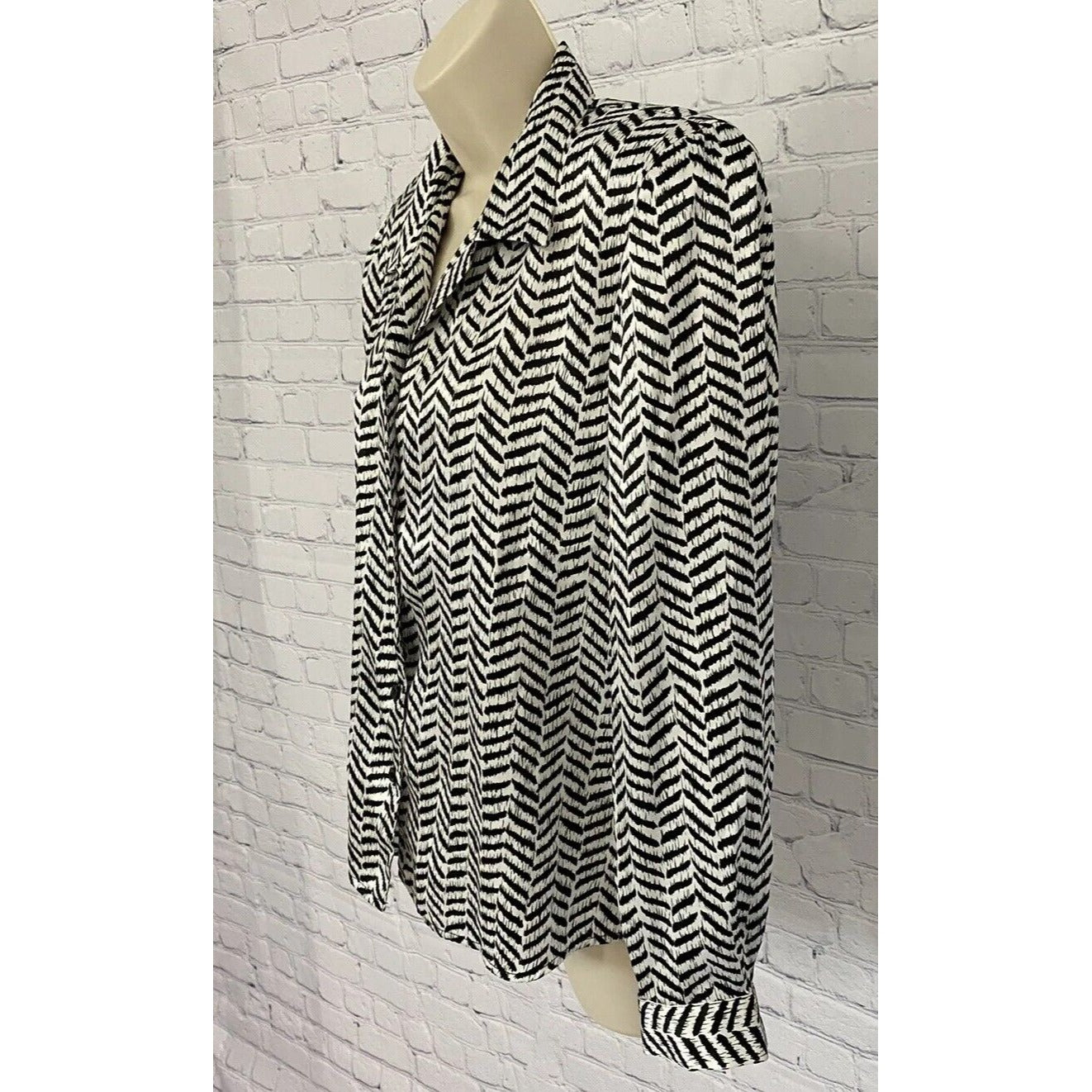Joan Leslie Petite Zebra Pattern Long Sleeve Shoulder Padded Blouse 10P