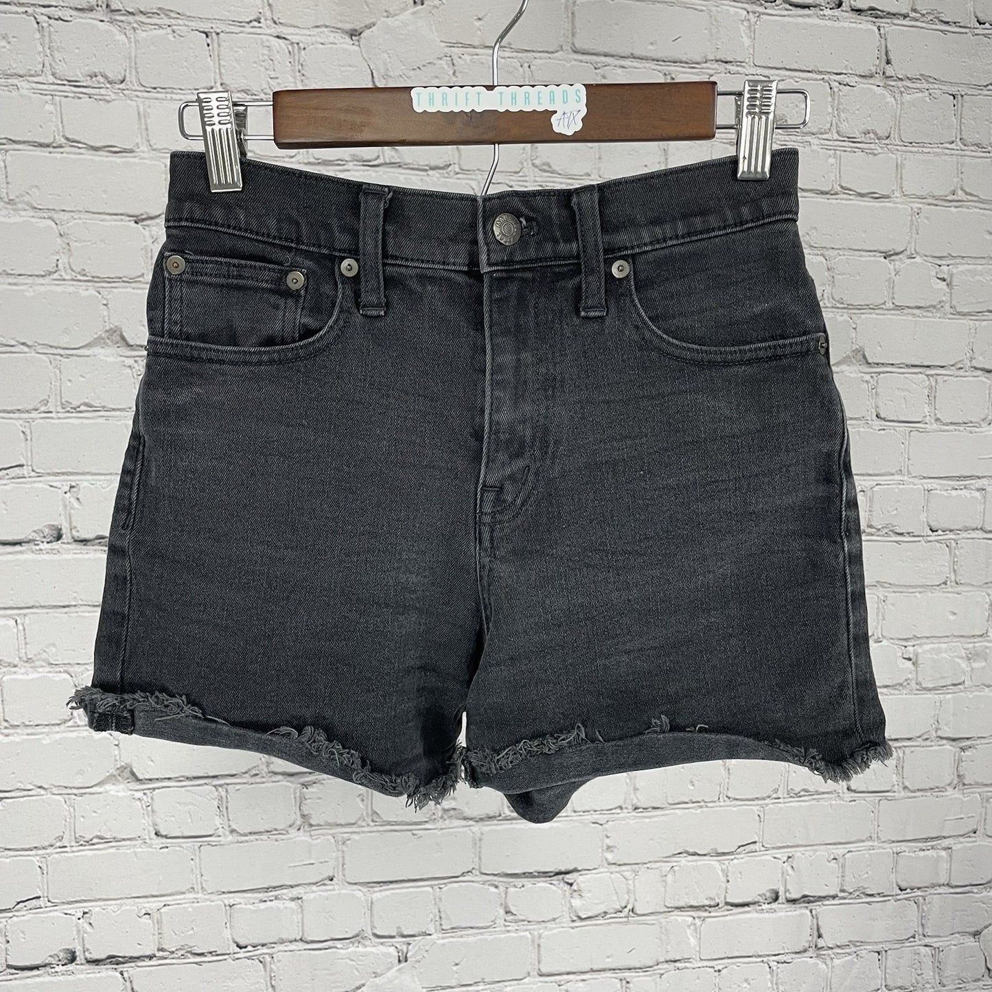 Madewell Faded Black Denim Cotton Cut Off Raw Hem Stretch Shorts Size 24 (25x4)
