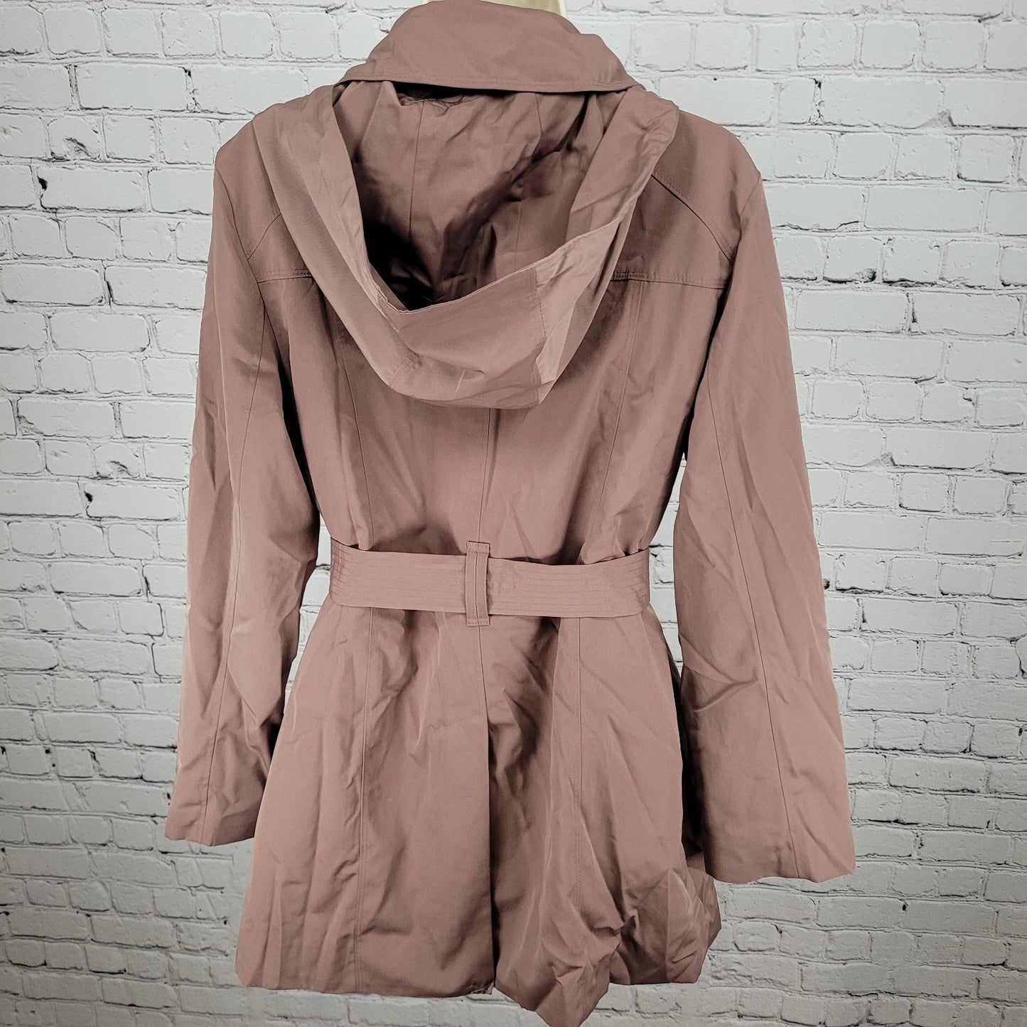 London Fog Adobe Brown Removable Hood Belted Snapped Rain Jacket Size Medium M