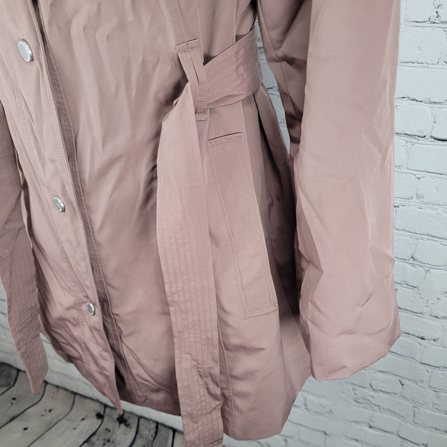 London Fog Adobe Brown Removable Hood Belted Snapped Rain Jacket Size Medium M