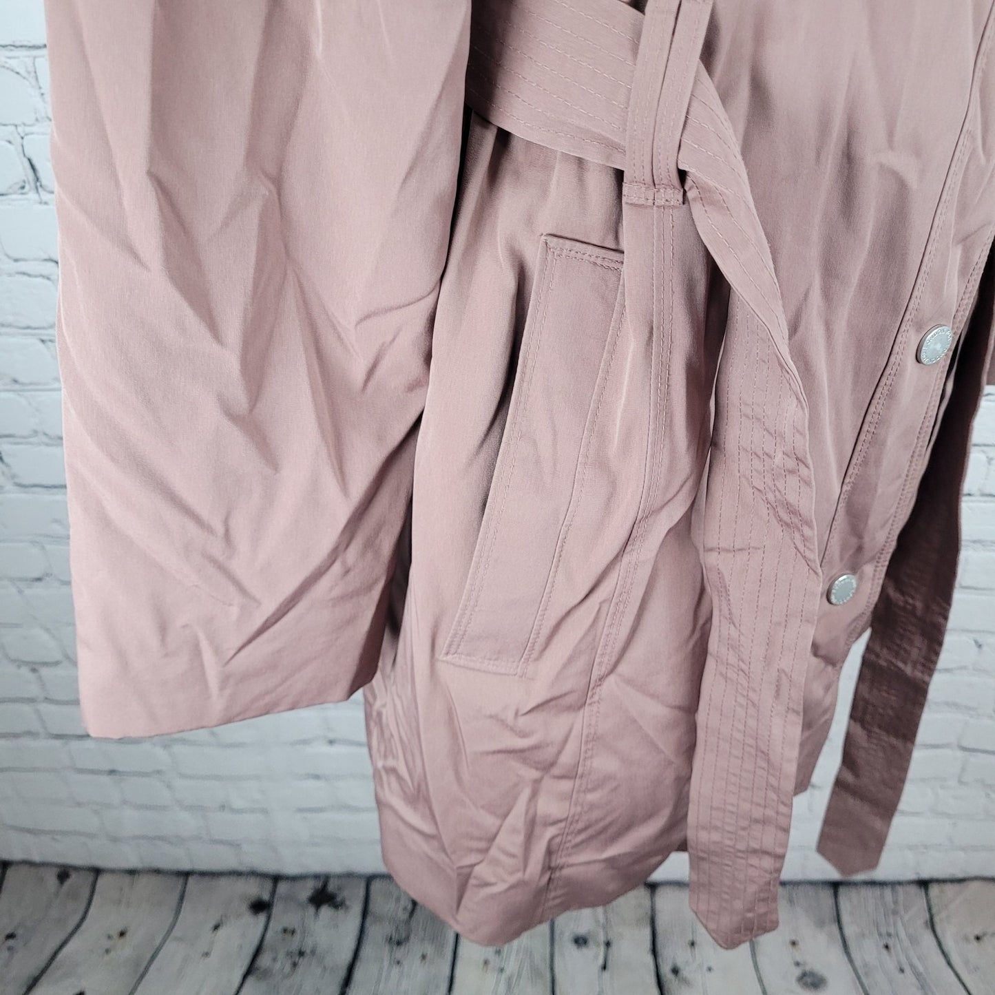 London Fog Adobe Brown Removable Hood Belted Snapped Rain Jacket Size Medium M