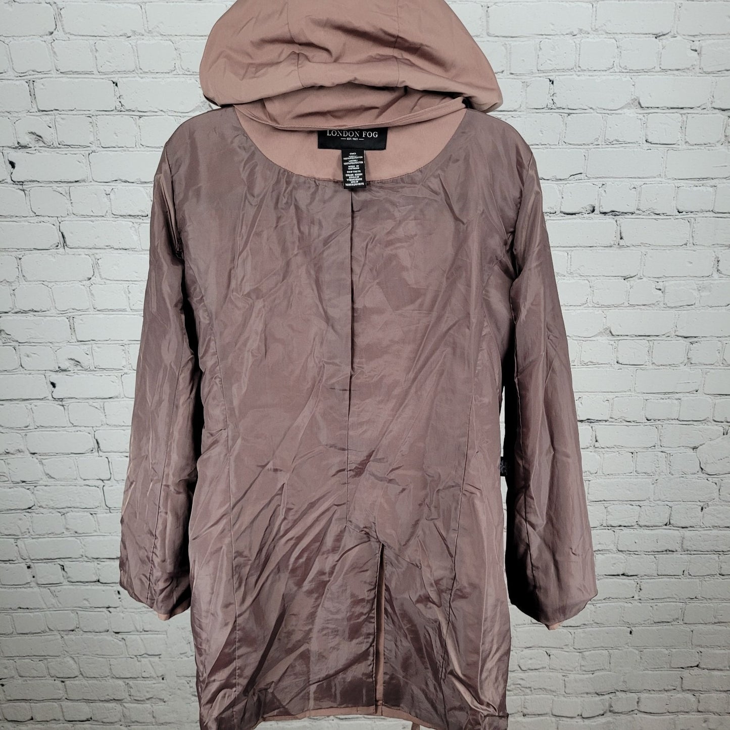 London Fog Adobe Brown Removable Hood Belted Snapped Rain Jacket Size Medium M